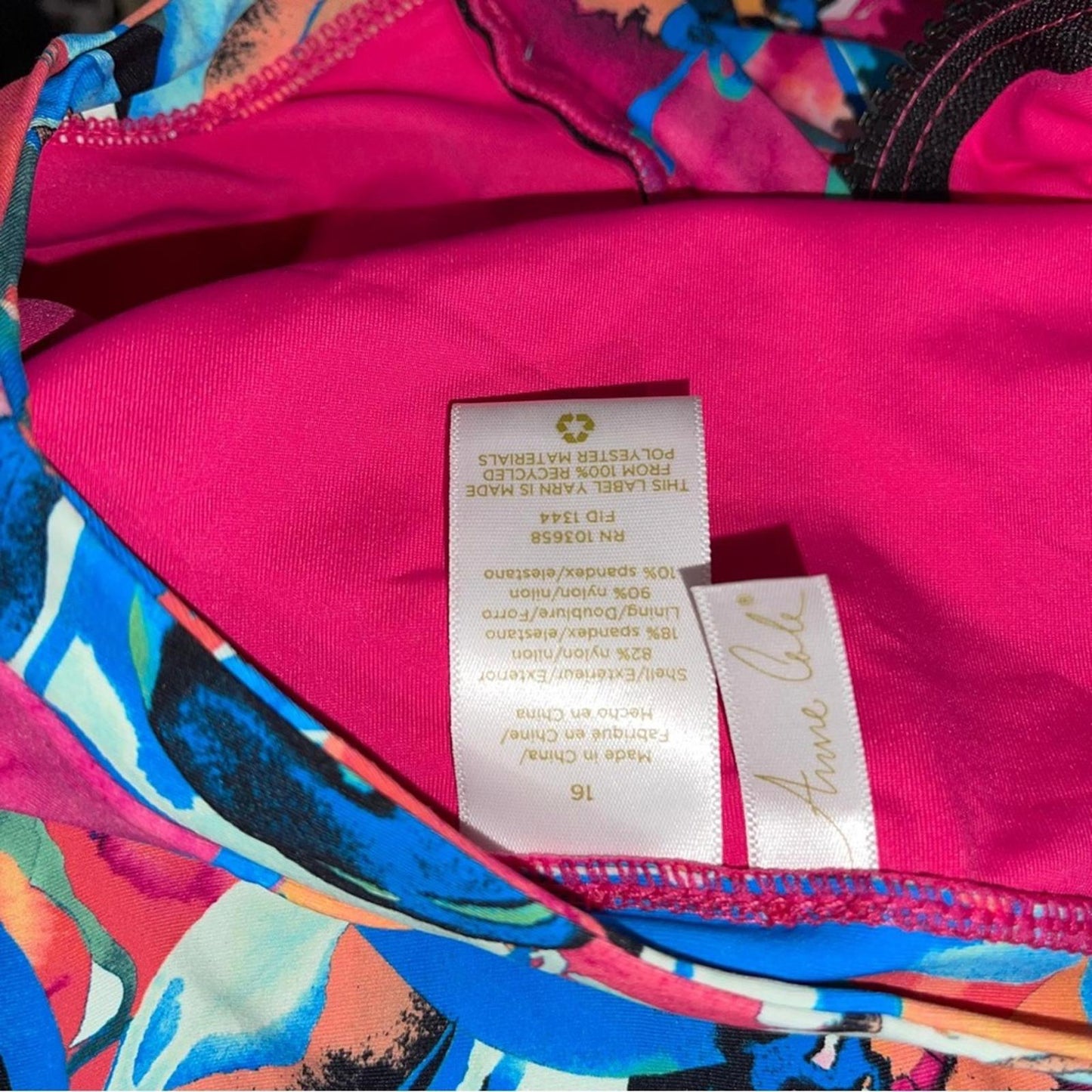 Anne Cole Amalfi Floral Half Zip Front Rash Guard One Piece Swimsuit Size 16 NWT
