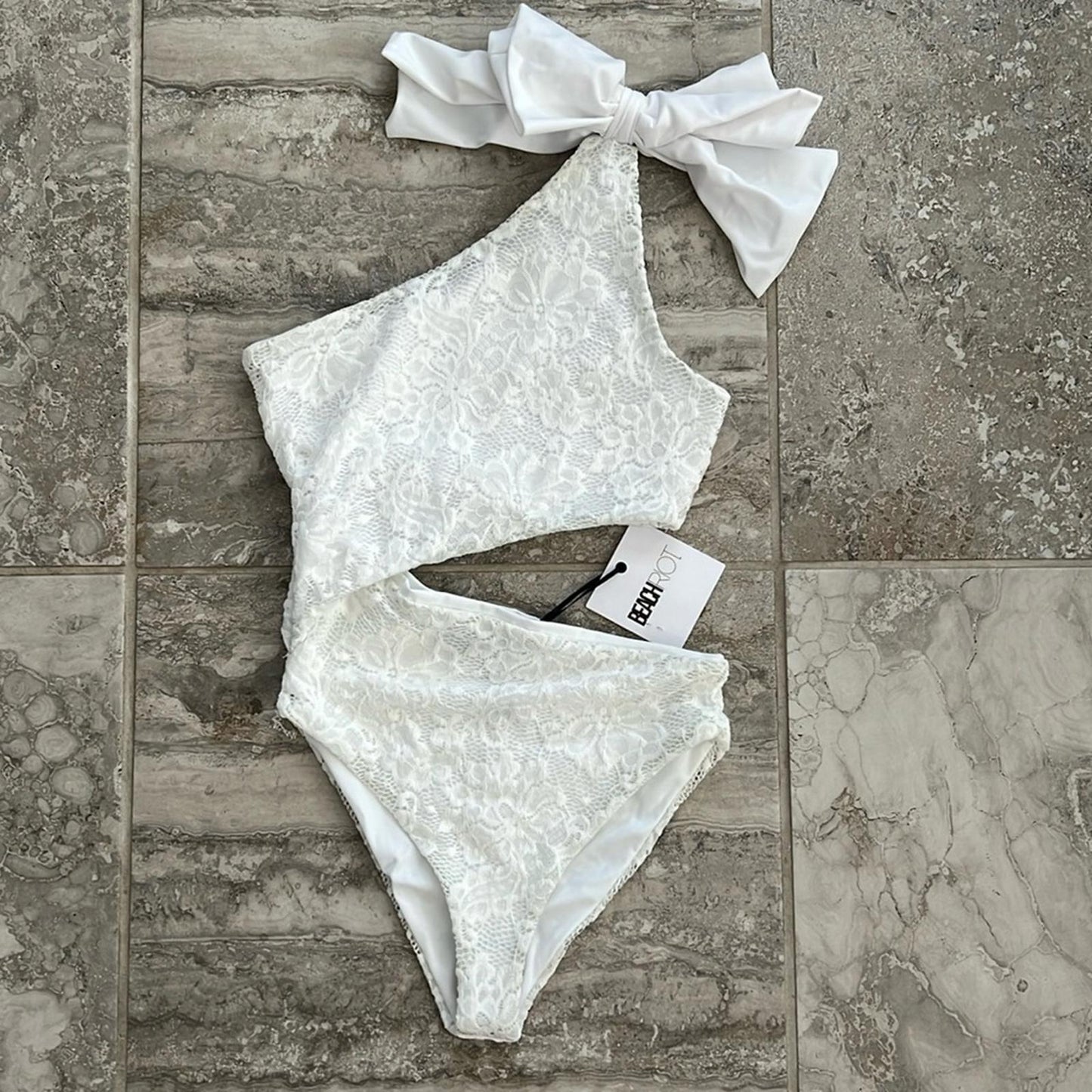 Beach Riot x REVOLVE Selena Lace Bridal One Piece Swimsuit, White Size XS NEW