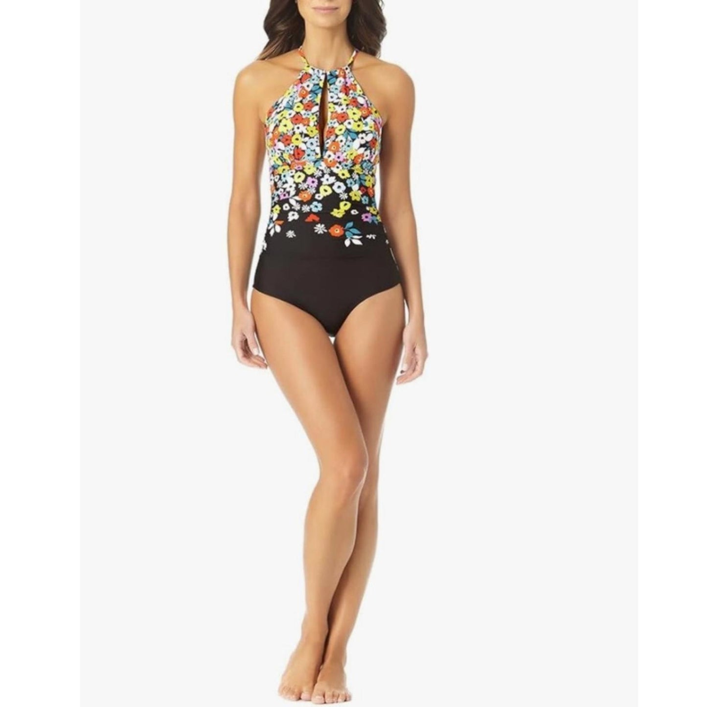 Anne Cole High Neck with Ruffle Straps One-Piece Swimsuit, Size 16 NEW w/Tag