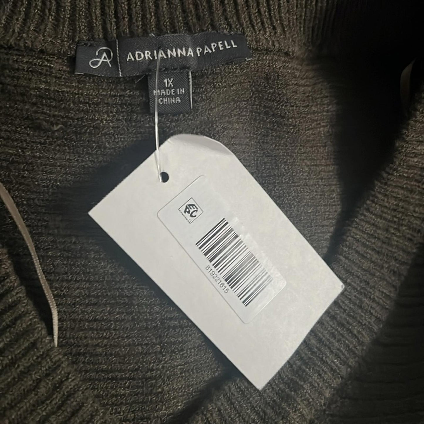 Adrianna Papell Ottoman Ribbed Tunic Sweater in Heather Olive Size 1X New w/Tag