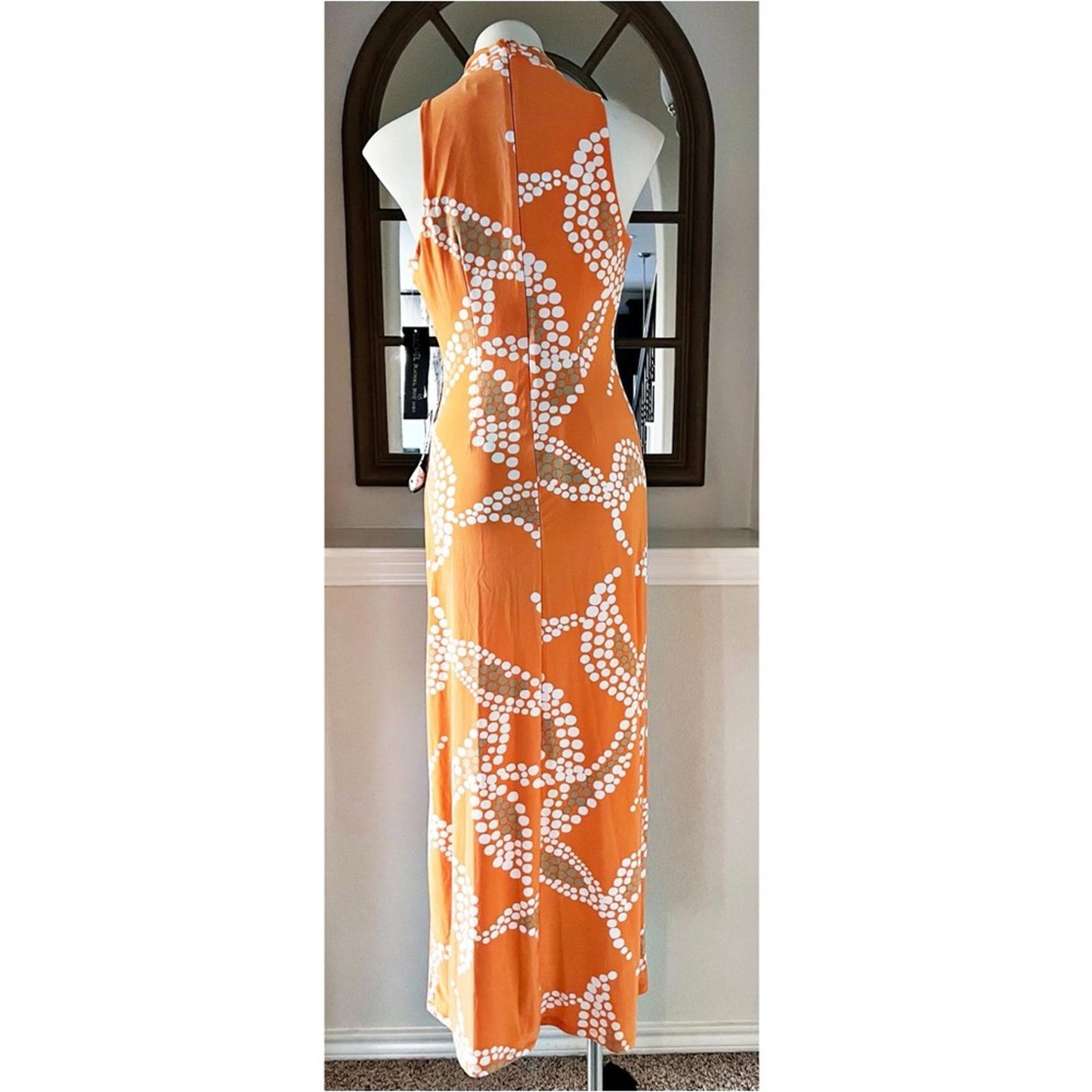 Rachel Roy Bird of Paradise Halter Maxi Dress in Orange Multi, Size S NEW $129