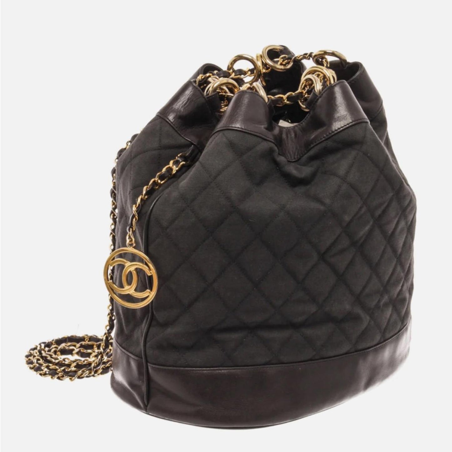 CHANEL Black Canvas CC Chain Bucket Bag (Made in Italy) *RARE Piece!