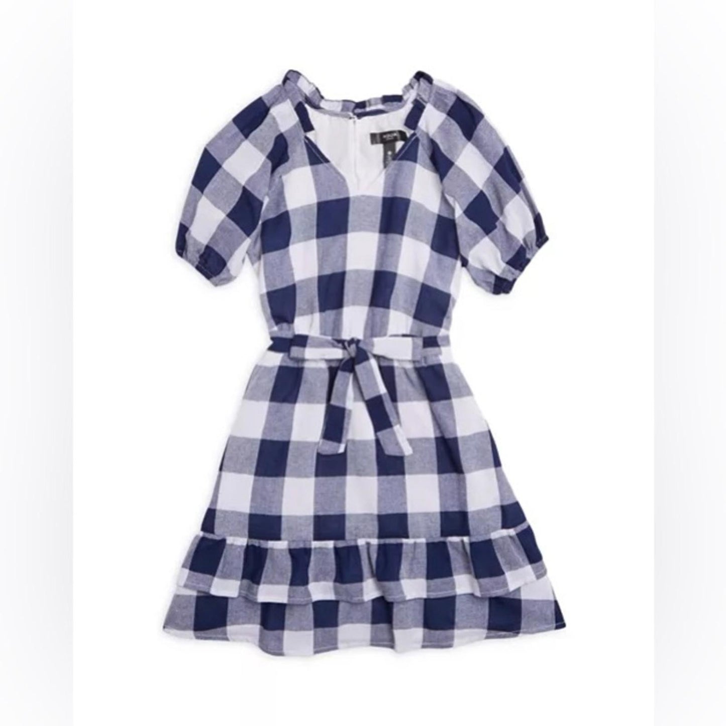 AQUA Girls' Puff Sleeve Exploded Gingham Check Dress, Little Kid Size 16 NWT