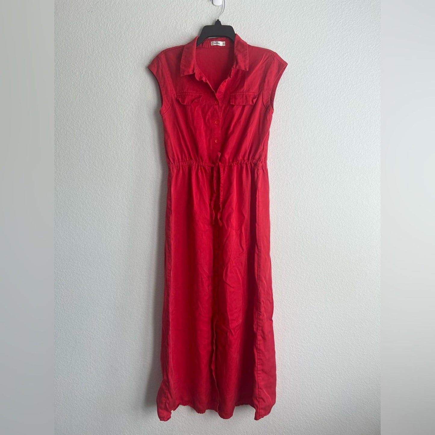 Lavand Shirtdress with Drawstring in Red, Size S Retail $114