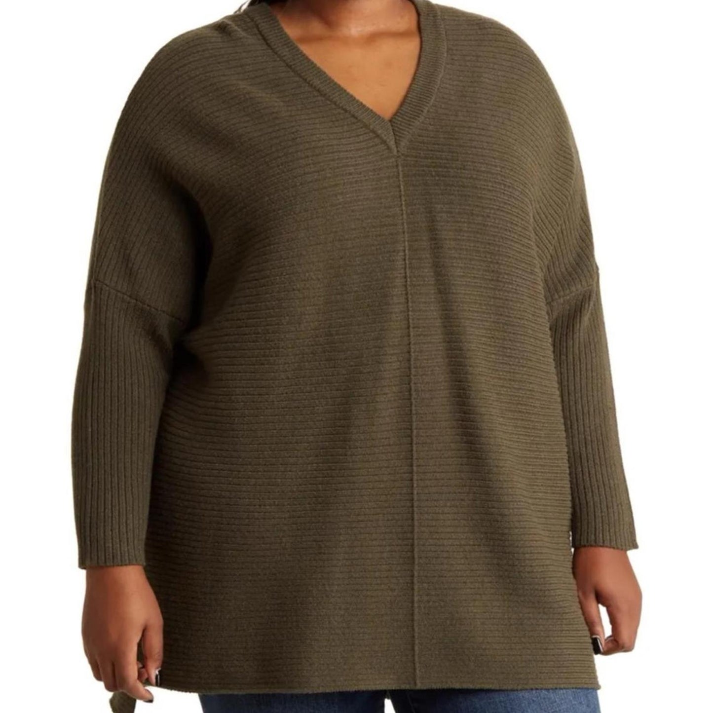Adrianna Papell Ottoman Ribbed Tunic Sweater in Heather Olive Size 1X New w/Tag