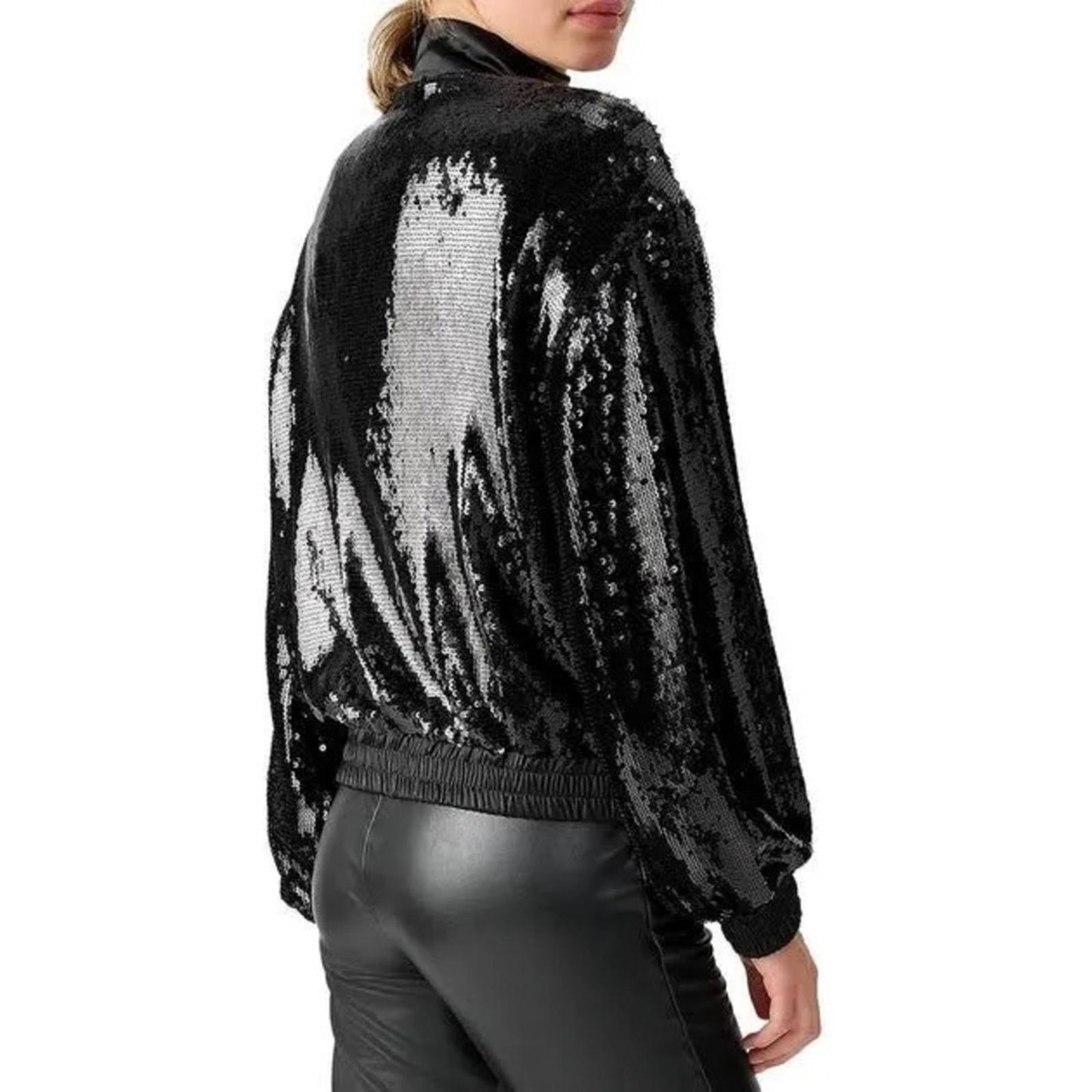 Sanctuary Sloan Sequined Lightweight Bomber Jacket in Black, Size XL NEW $159