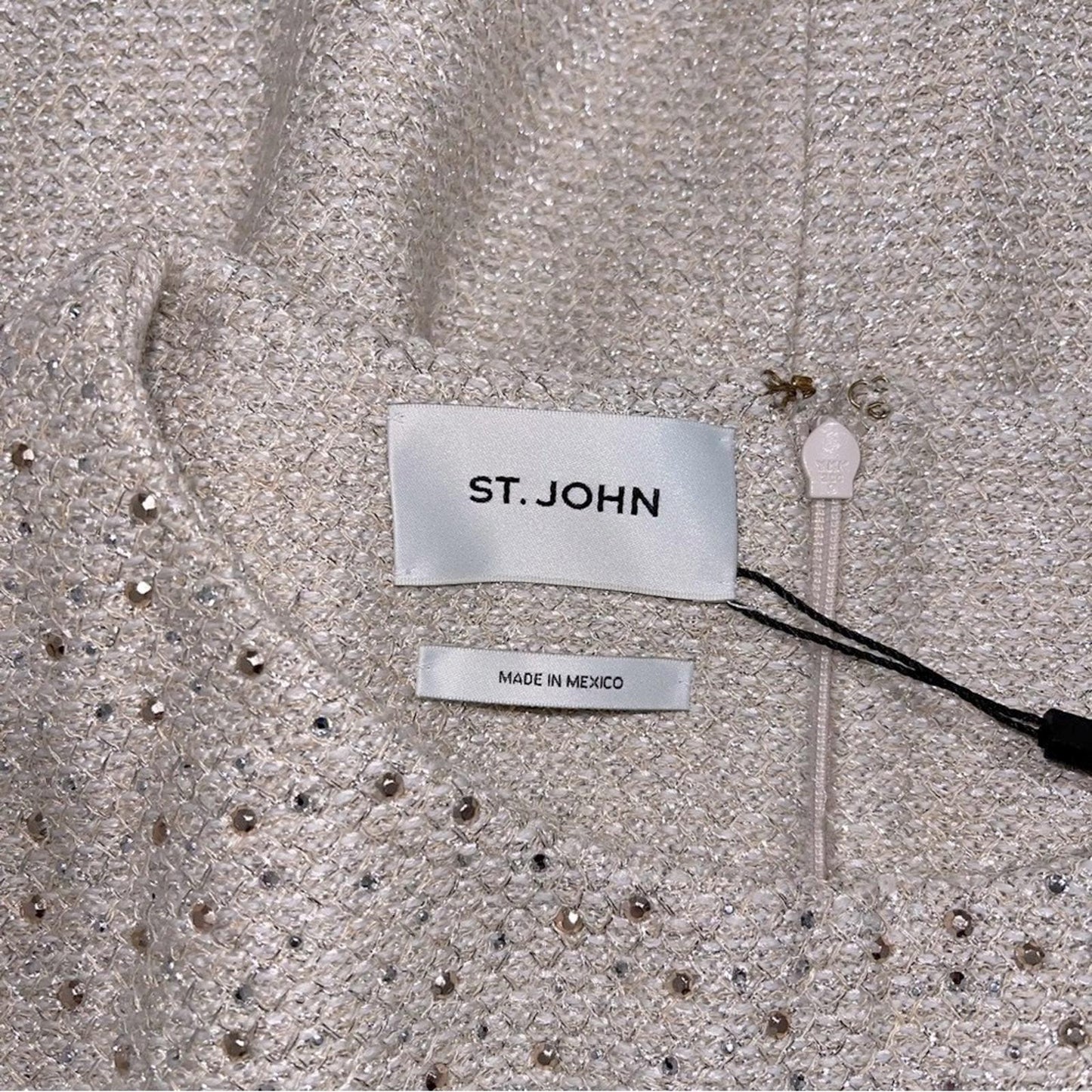 St.John Studded Cold-Shoulder Tweed Sheath Dress in Gold Multi Size 12 NWT $1795