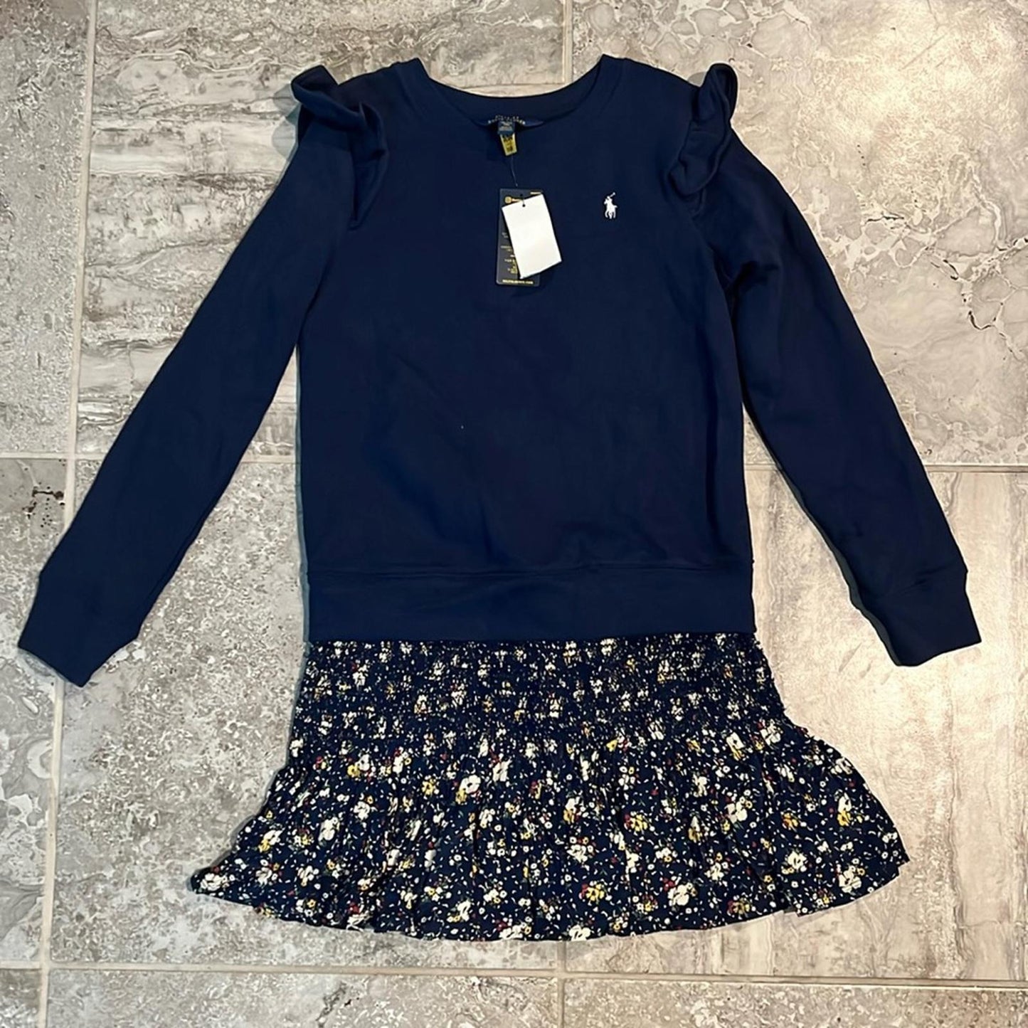 Polo Ralph Lauren Newbury Floral Fleece Sweatshirt Dress Girl’s XL(16) New w/Tag
