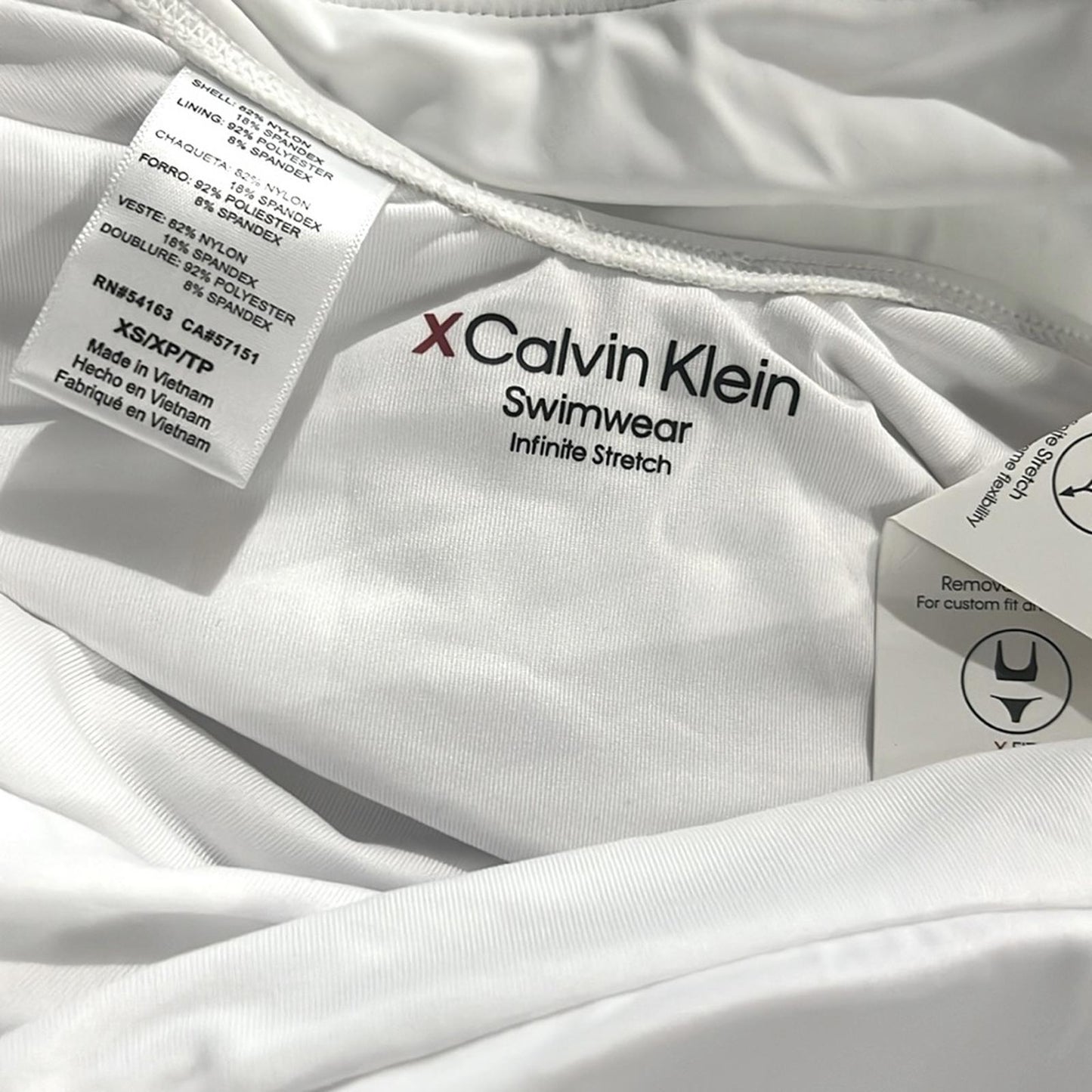Calvin Klein Deep U-Back Logo One-Piece Swimsuit in White, Size XS NEW w/Tag