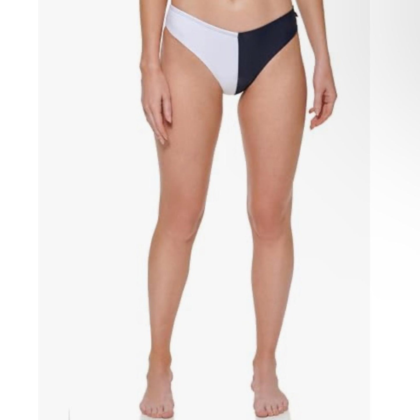 Tommy Hilfiger Navy/White V-Cut Cheeky Fit Bikini Swim Bottom, Size M NEW w/Tag