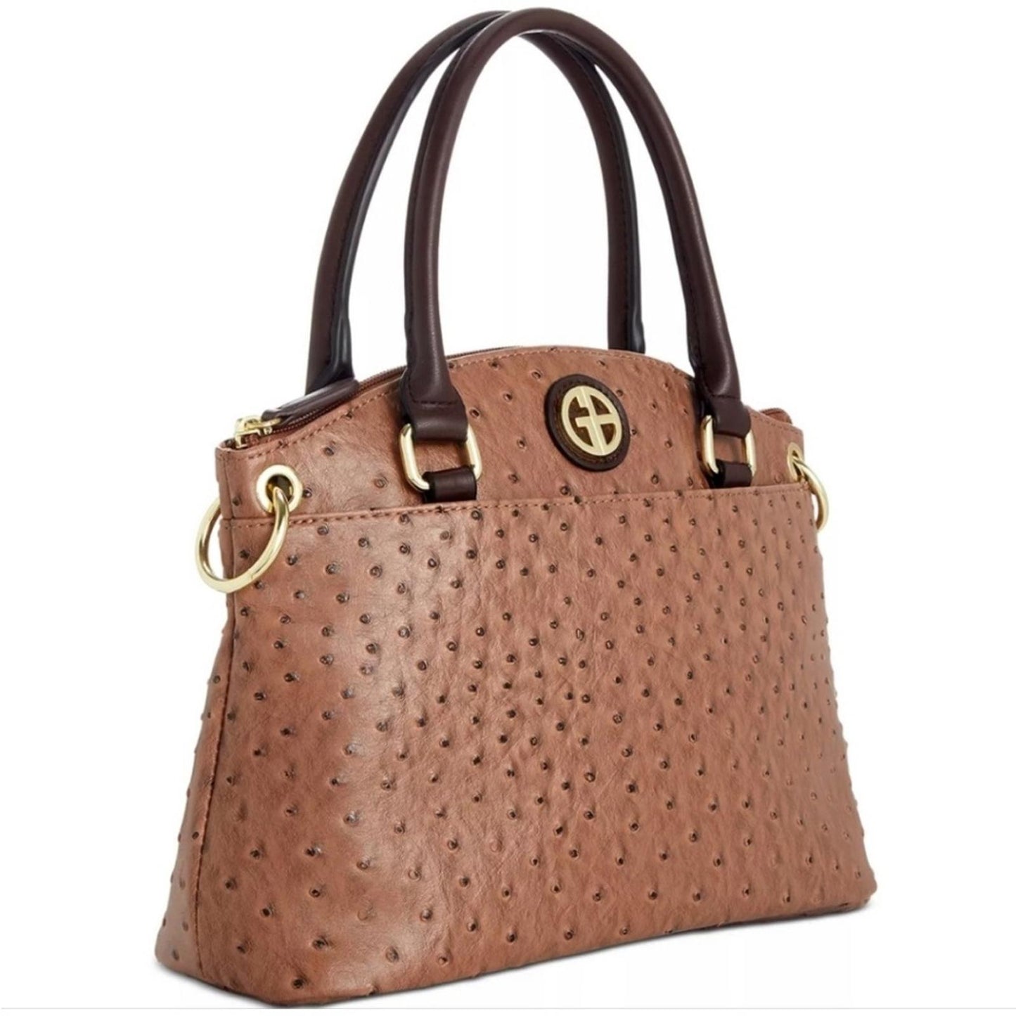 Giani Bernini Faux Ostrich Mini Satchel in Mocha Brown/Gold Tone, NEW w/o Tag