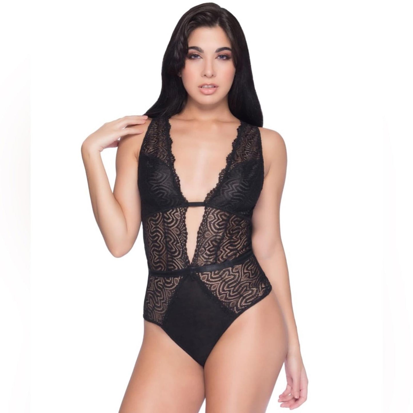 Real Lingerie Lucette Edgy Lace Teddy w/Plunge Neckline & Open Back Size 1X NWT