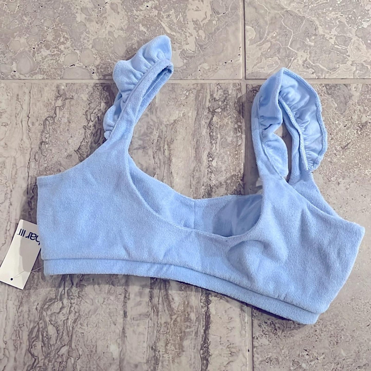 NWT Bar III Women's Scoop Neckline Ruffled Terry Bralette, Size L New w/Tag