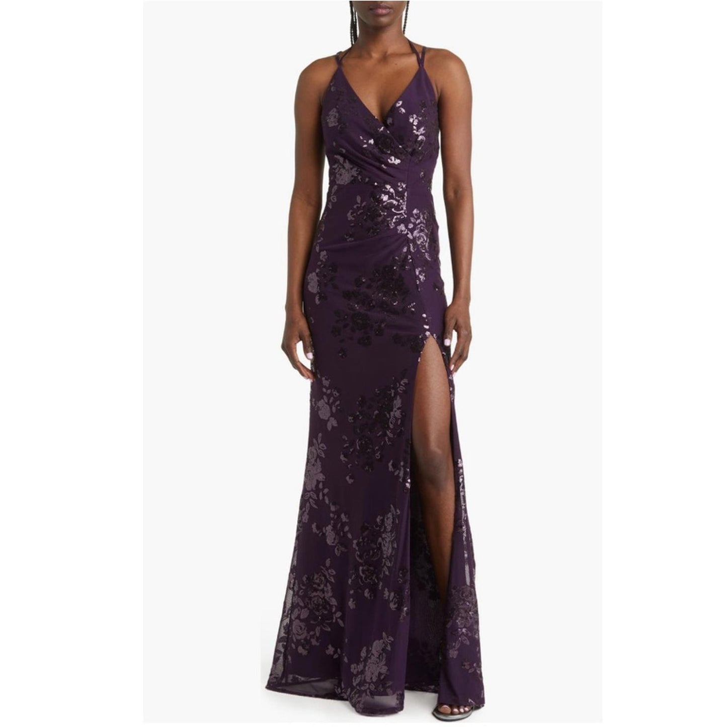 Speechless Embroidered Sequin Mesh Lace-Up Back Gown, Juniors' Size 15 NWT