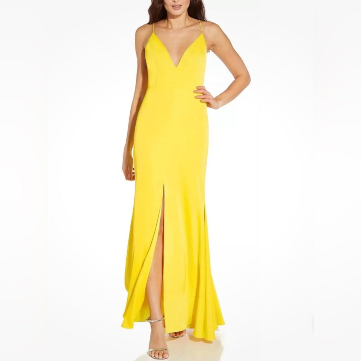 Aidan Mattox V-Neck Mermaid Gown, Evening Dress in Lemon Size 10 NWT $295