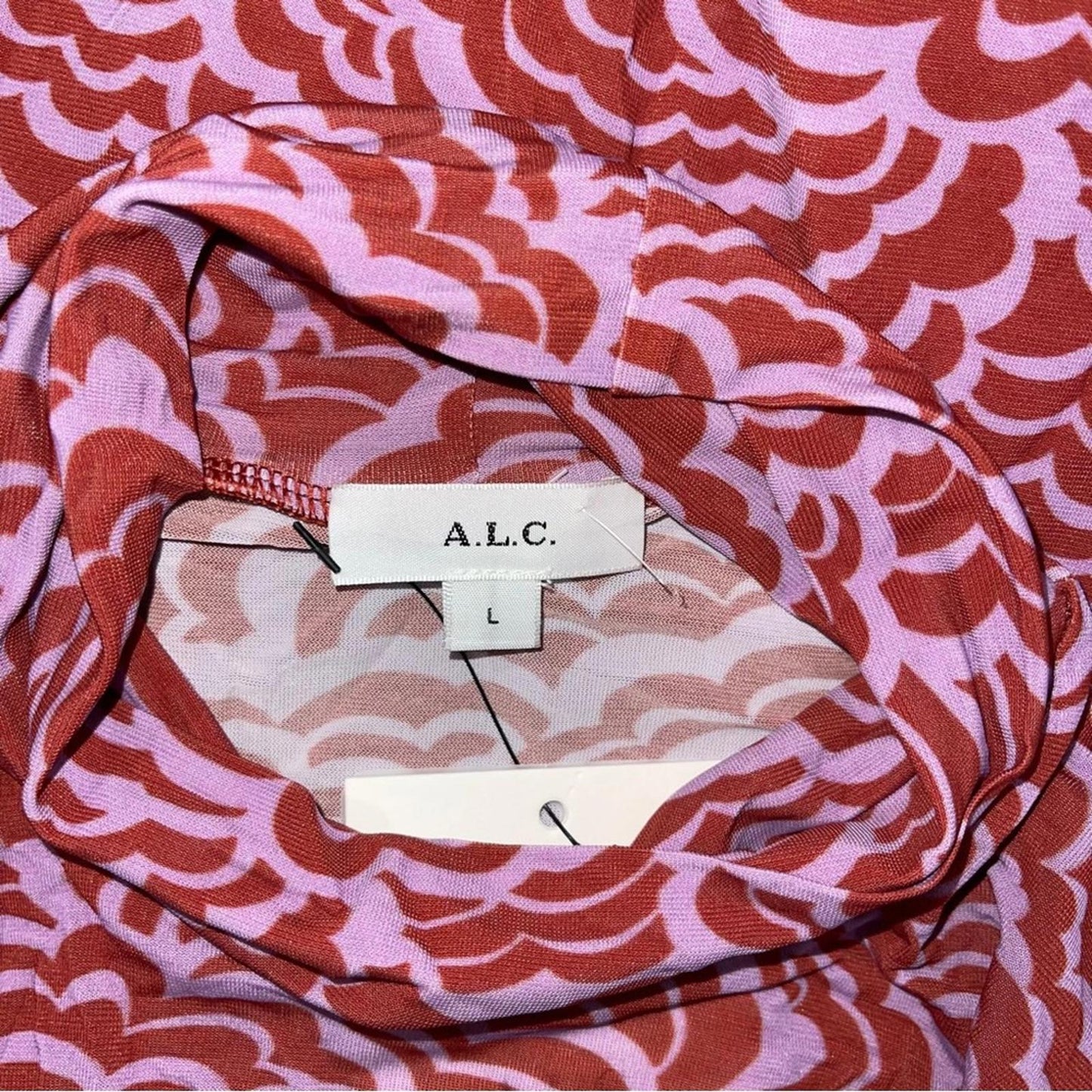 ALC James Printed Stretch-Mesh Turtleneck Top, Size L New w/Tag Retail $295