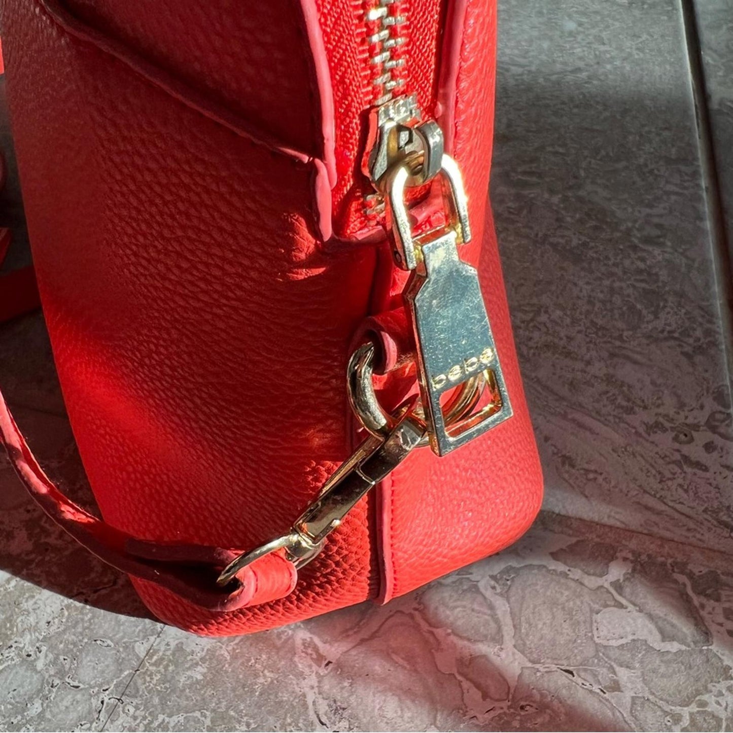bebe Fabiola Dome Logo Satchel Crossbody Handbag, Ruby Red Orange Excellent