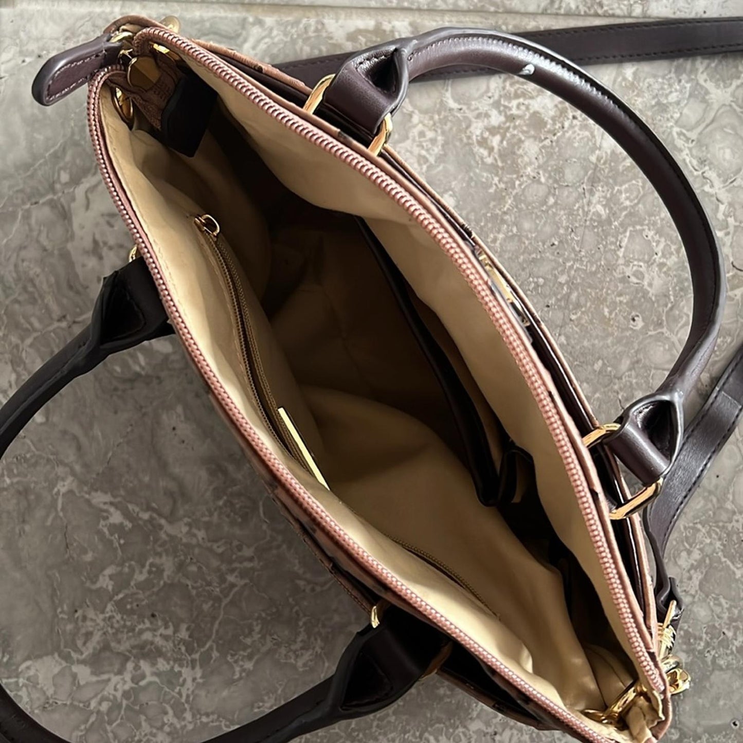 Giani Bernini Faux Ostrich Mini Satchel in Mocha Brown/Gold Tone, NEW w/o Tag