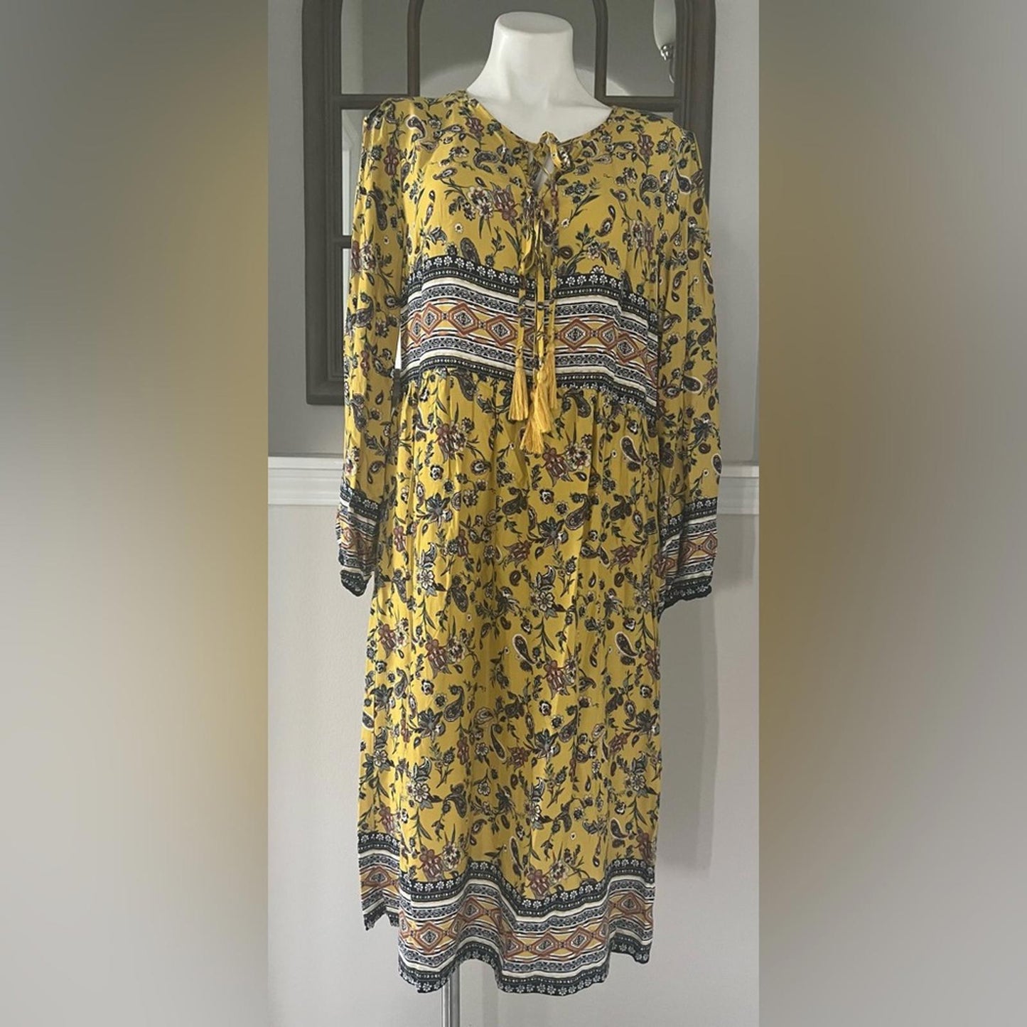Luxology Women's Boho Border Midi Dress, Size L