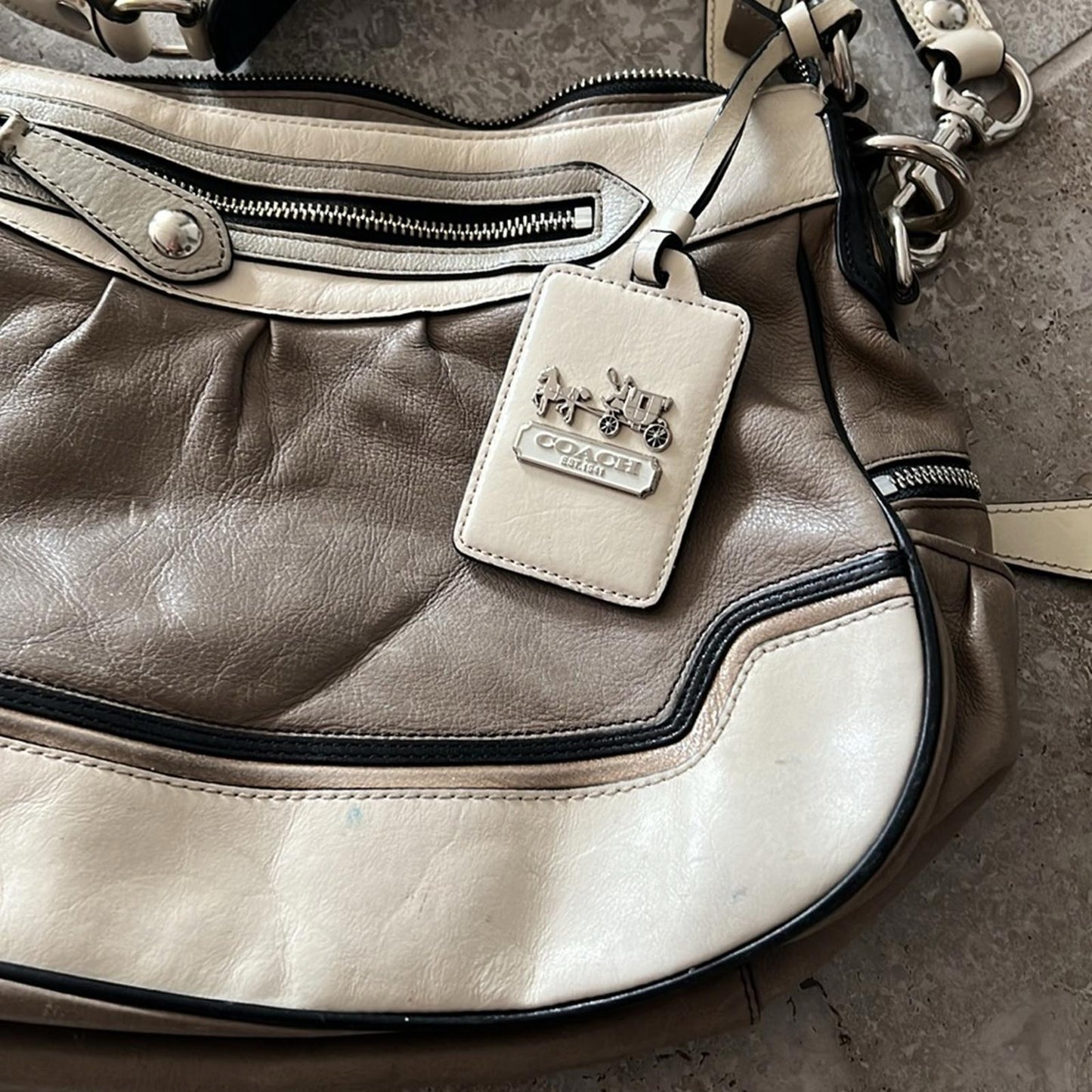 COACH Limited Edition Madison Spectator Cream/Taupe Hobo in Grey/White Bag