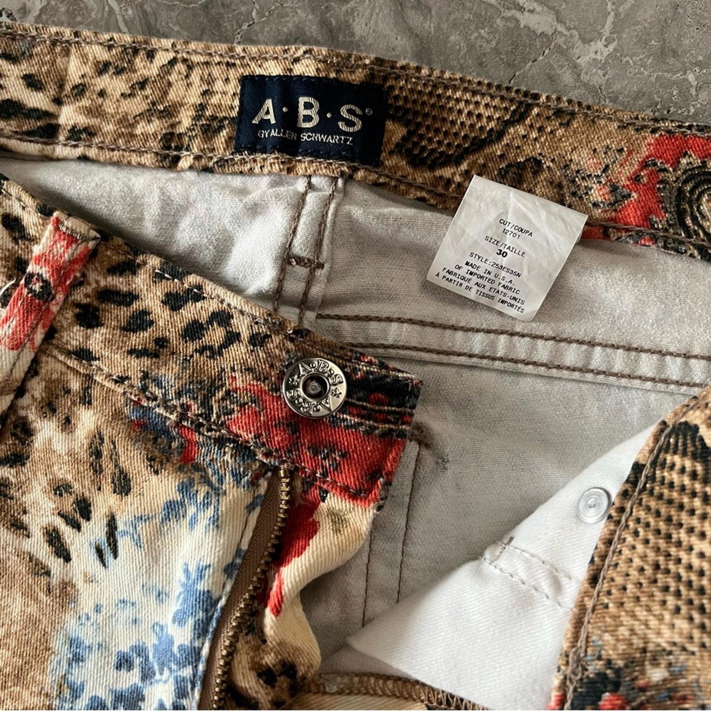 A.B.S. Allen Schwartz Paisley Animal Print Bell-Bottom Pants Size 30 EXCELLENT