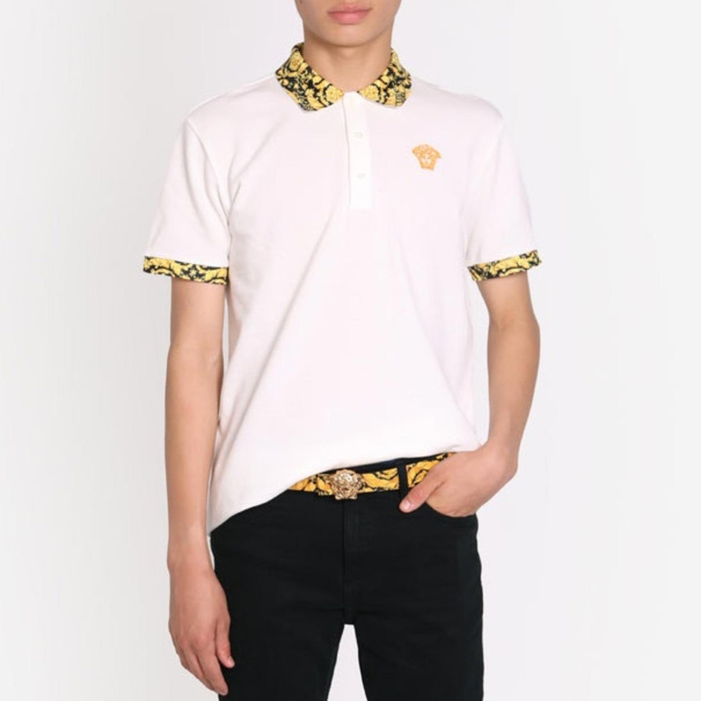 Versace Boys Barocco Logo Polo Shirt in White, Size 12A (152cm) New w/Tag $275