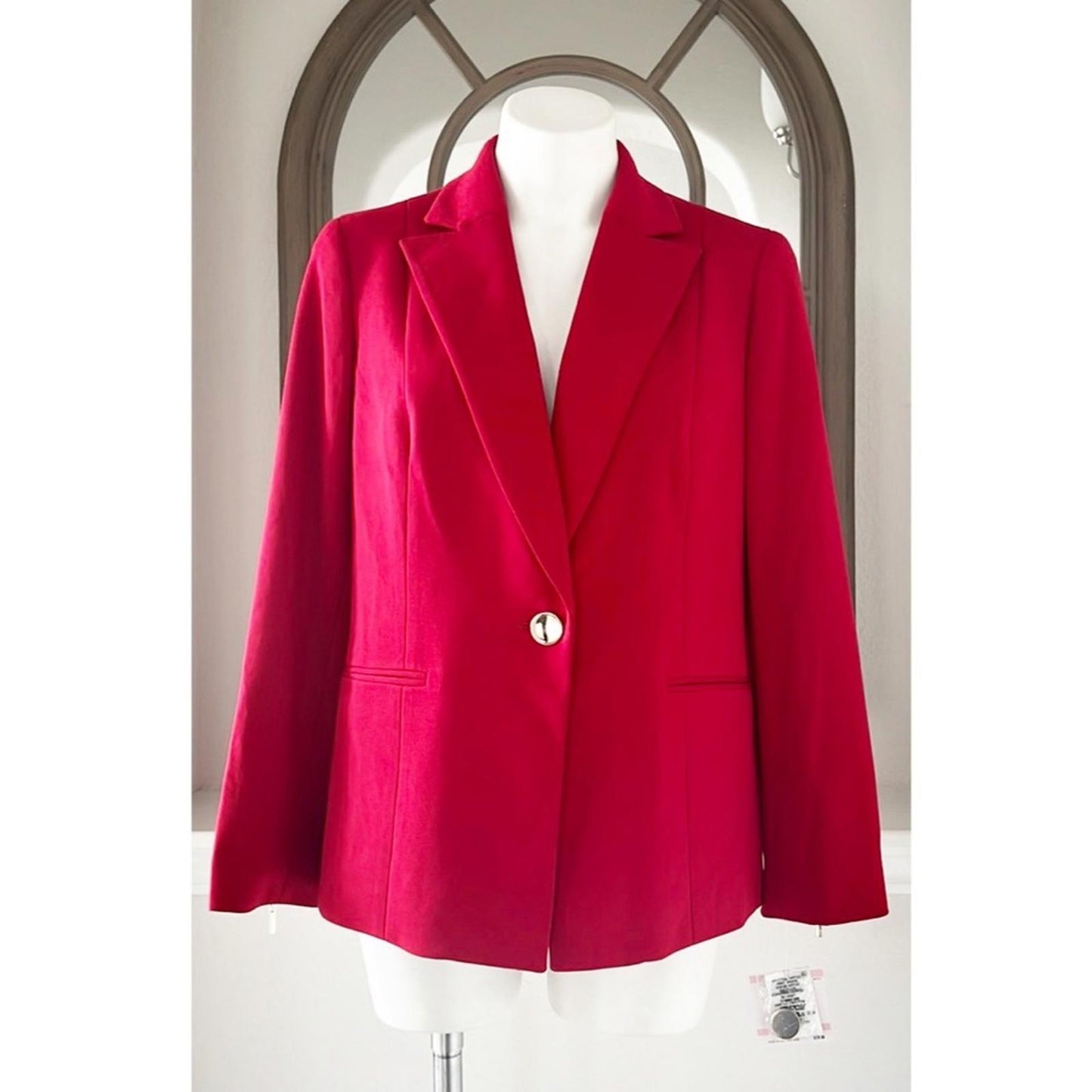 Kasper Zip Cuff Notched Collar One-Button Blazer in Red Petite Size 10, New $129