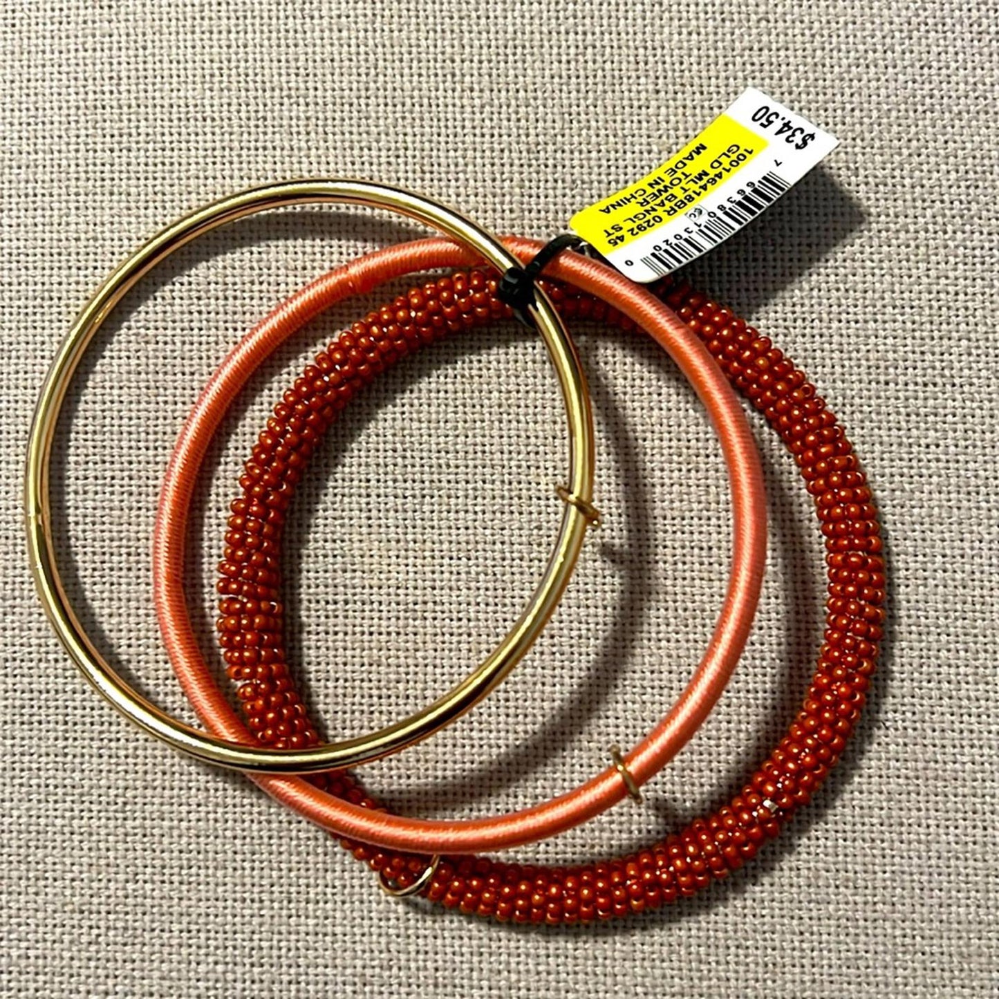 INC Gold-Tone 3-Piece Set Pave Charm Seed Bead & Thread-Wrapped Bangle Bracelets