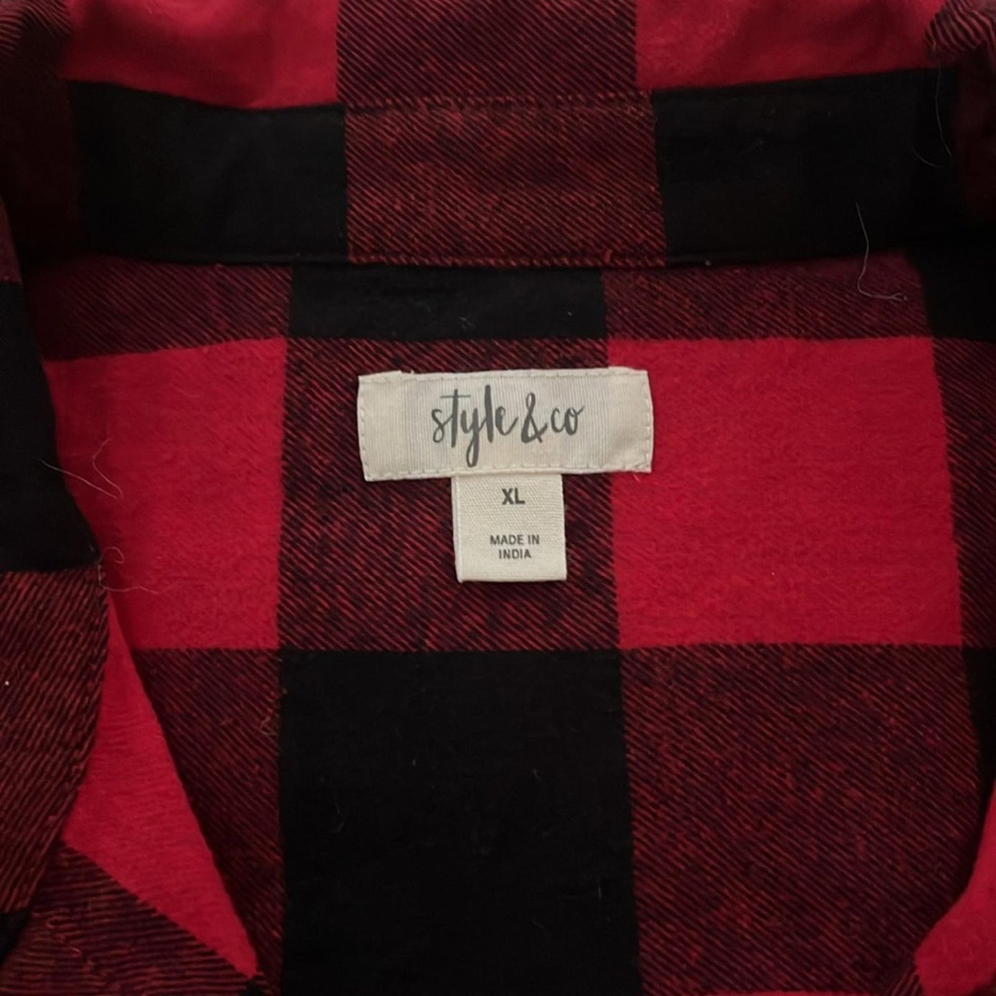Style & Co Cotton Buffalo Plaid Flannel Shirt, Black & Red New w/Tag $49.50