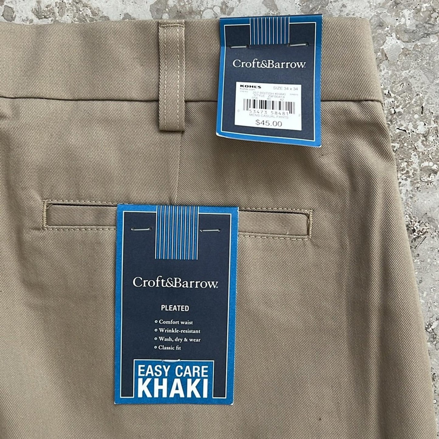 Croft & Barrow British Khaki Men’s Casual Pants, Size 34 X 34 New w/Tag