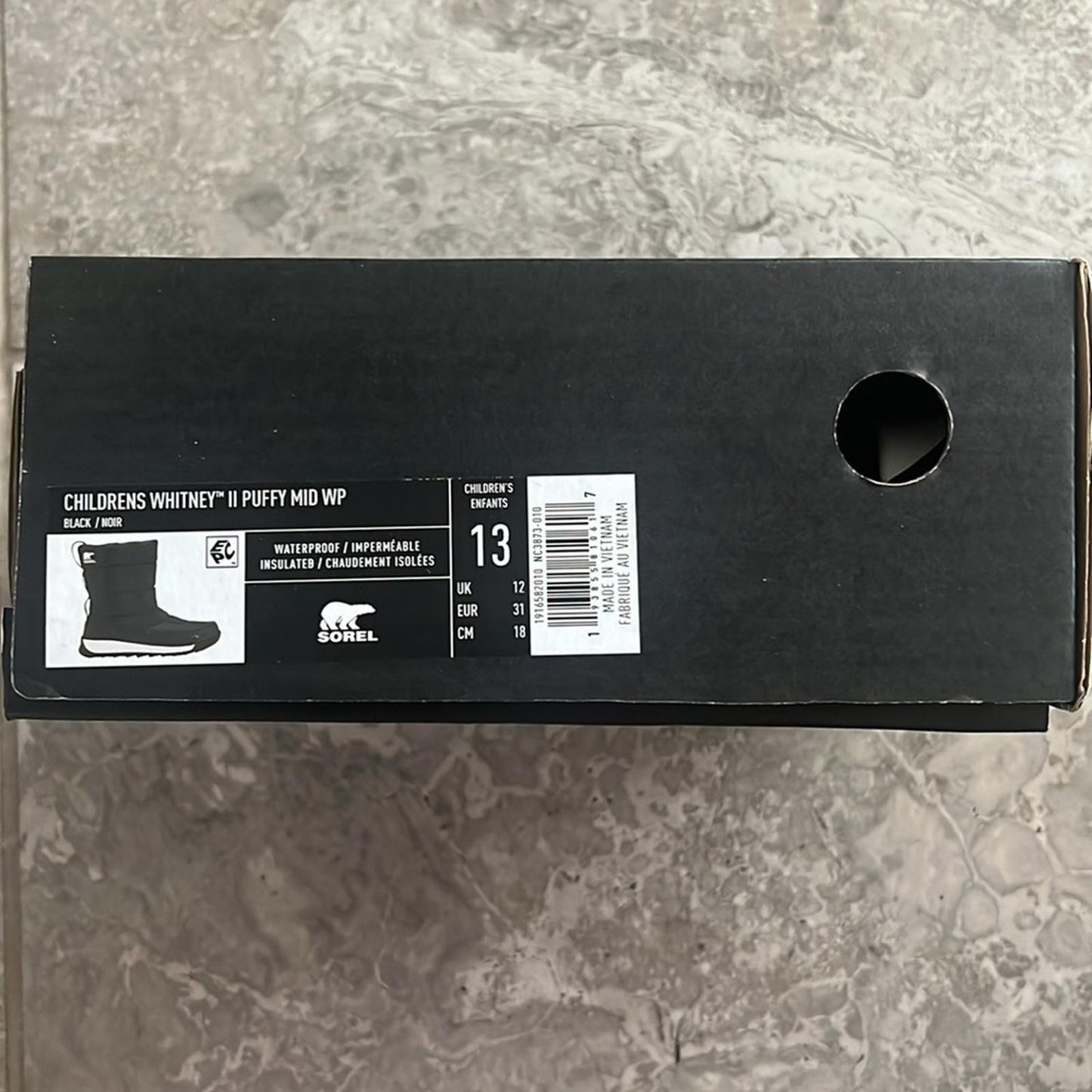 Sorel Big Kids Whitney II Puffy Waterproof Mid Boots in Black Size 13 NEW in Box