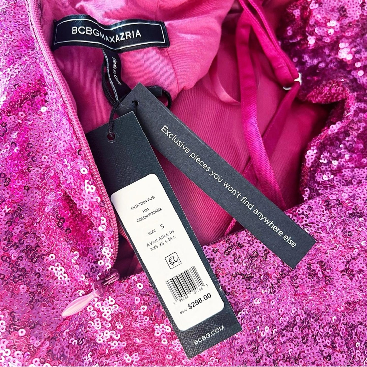 BCBGMaxazria Sequined Party Mini Dress in Fuchsia Size S New w/Tag $298