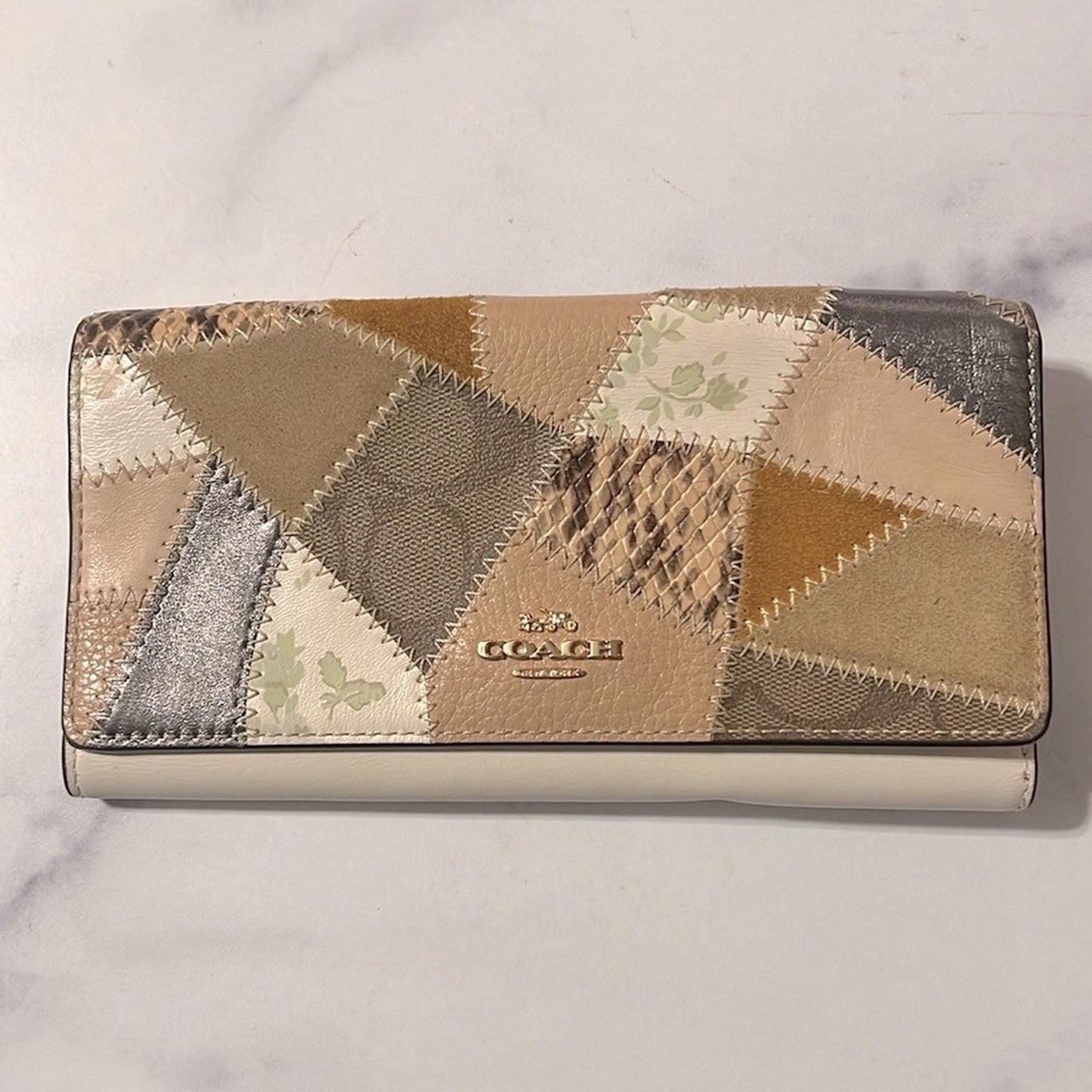 Coach Trifold Leather Wallet with Patchwork, EXCELLENT! Retail $278