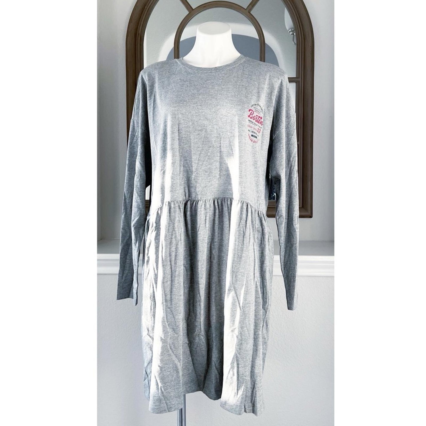 ASOS’ Noisy May Collegiate Motif Jersey Smock Dress, Gray Heather Size XL NWT