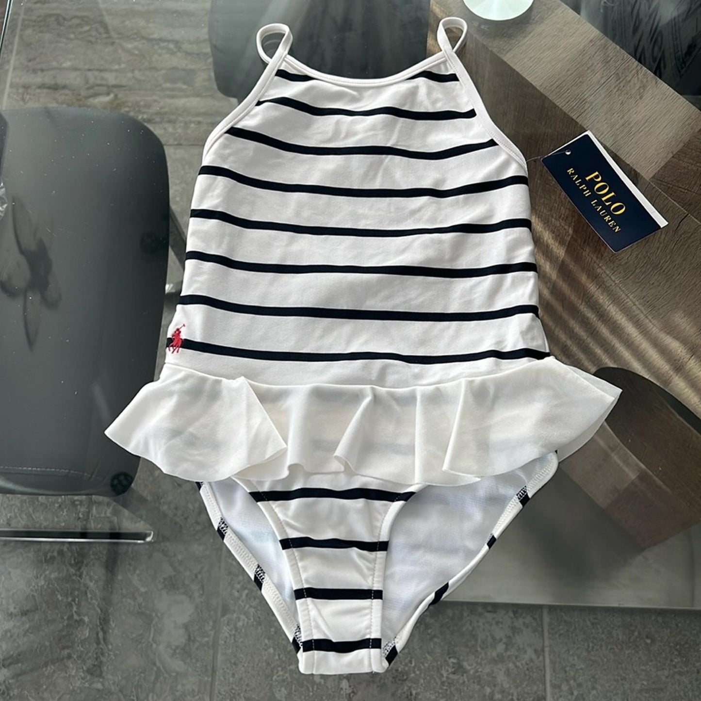 Ralph Lauren Kids Striped Ruffled One-Piece Swimsuit (9M/12M) New w/Tag