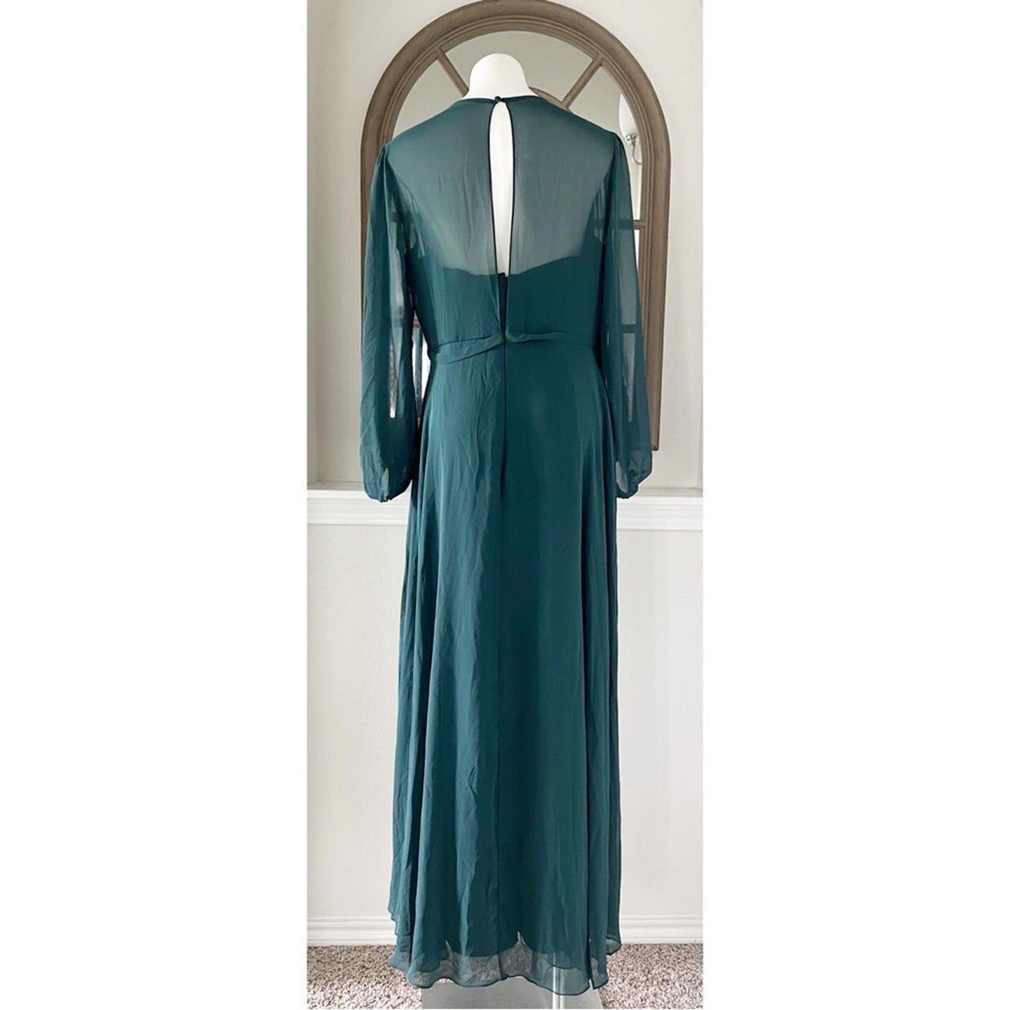 NEW Dessy Strapless Chiffon Maxi Dress Puff Sleeve Blouson Overlay Size 14 $265