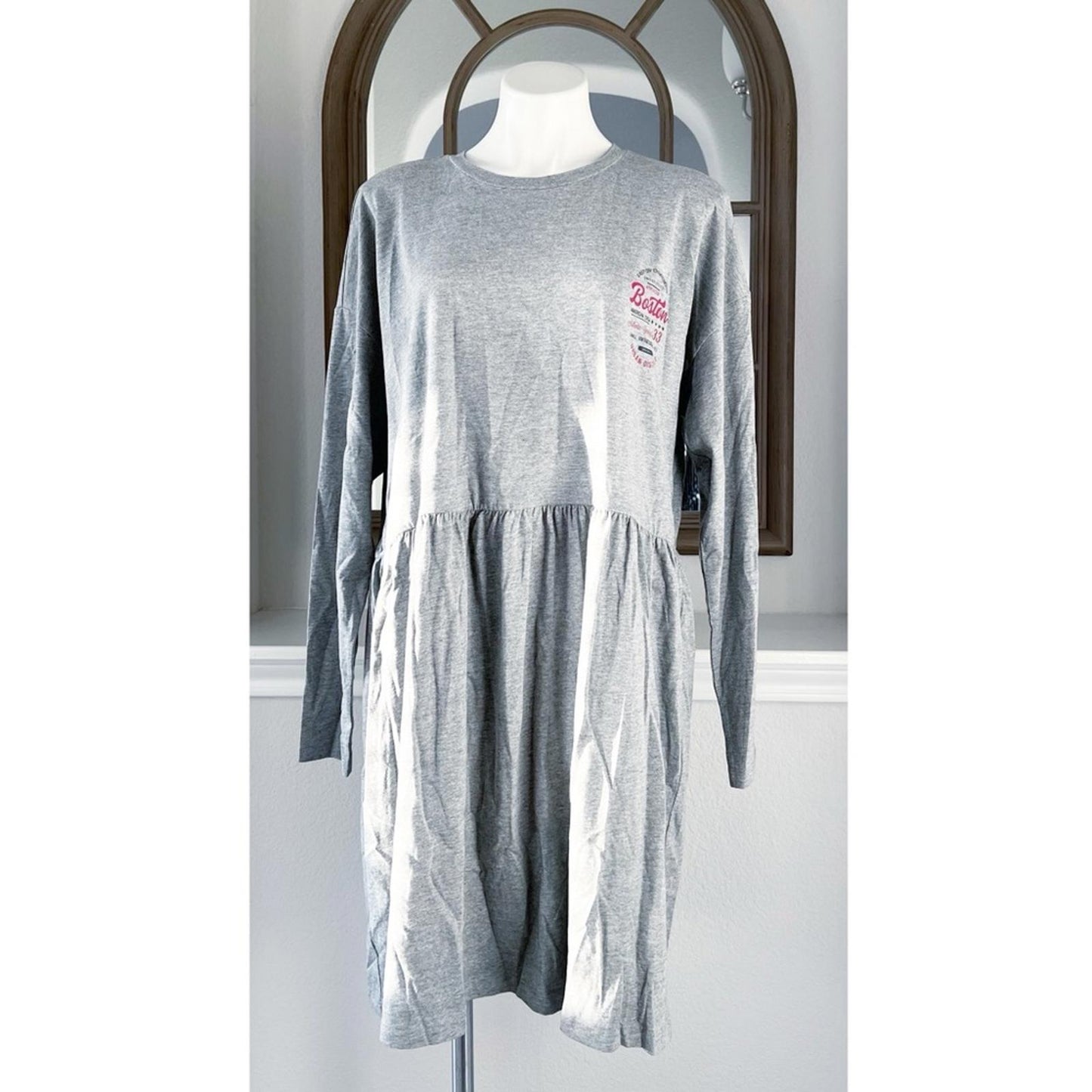 ASOS’ Noisy May Collegiate Motif Jersey Smock Dress, Gray Heather Size XL NWT