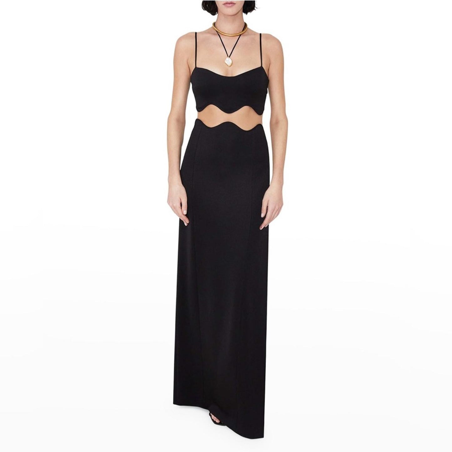 NEW Galvan Siren Wavy Mesh CutOut Maxi Dress, Size US8 | FR40 Black NWT $1,995