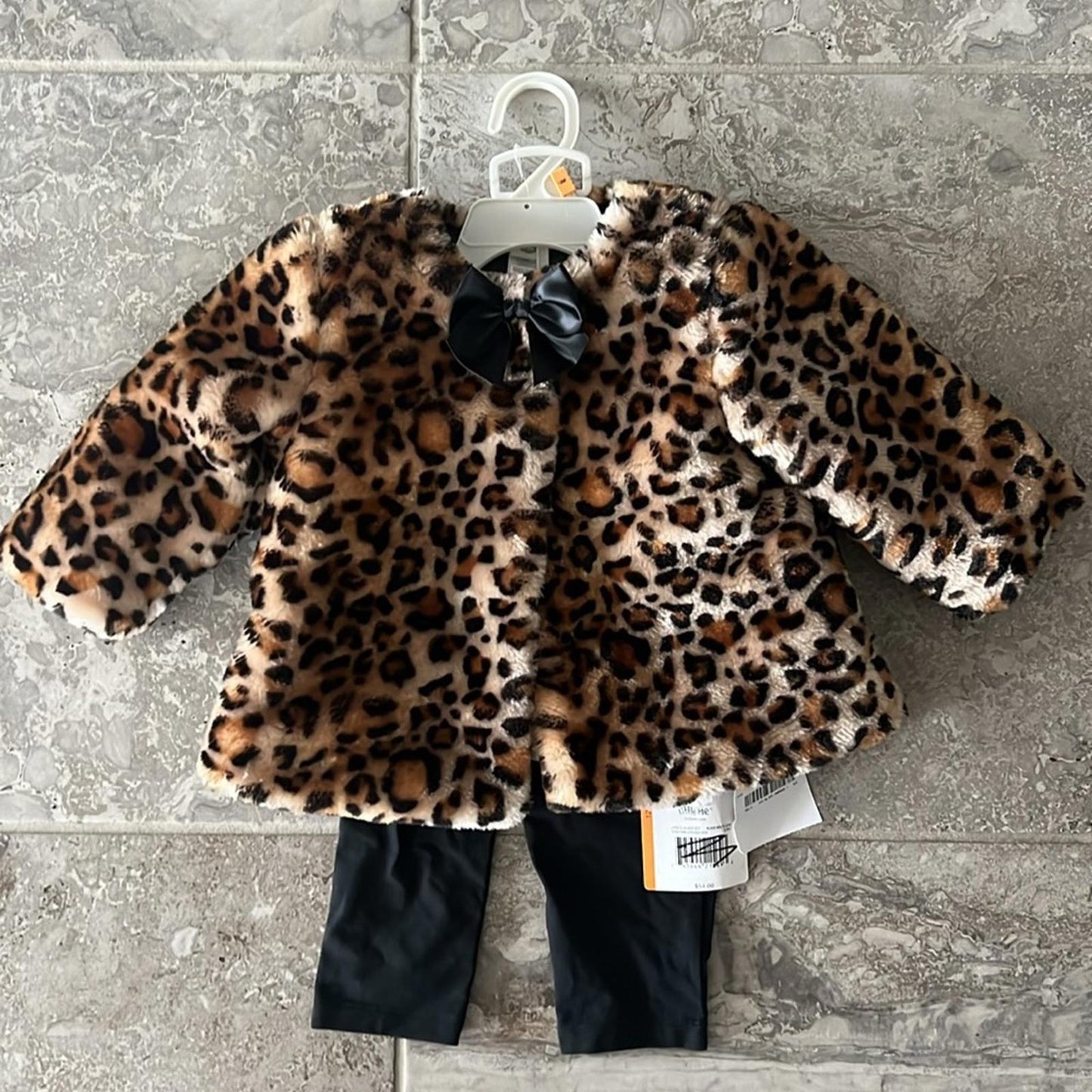 Little Me Baby 3-Pc Leopard-Print Faux-Fur Jacket, Top & Leggings Set Sz 12 Mos