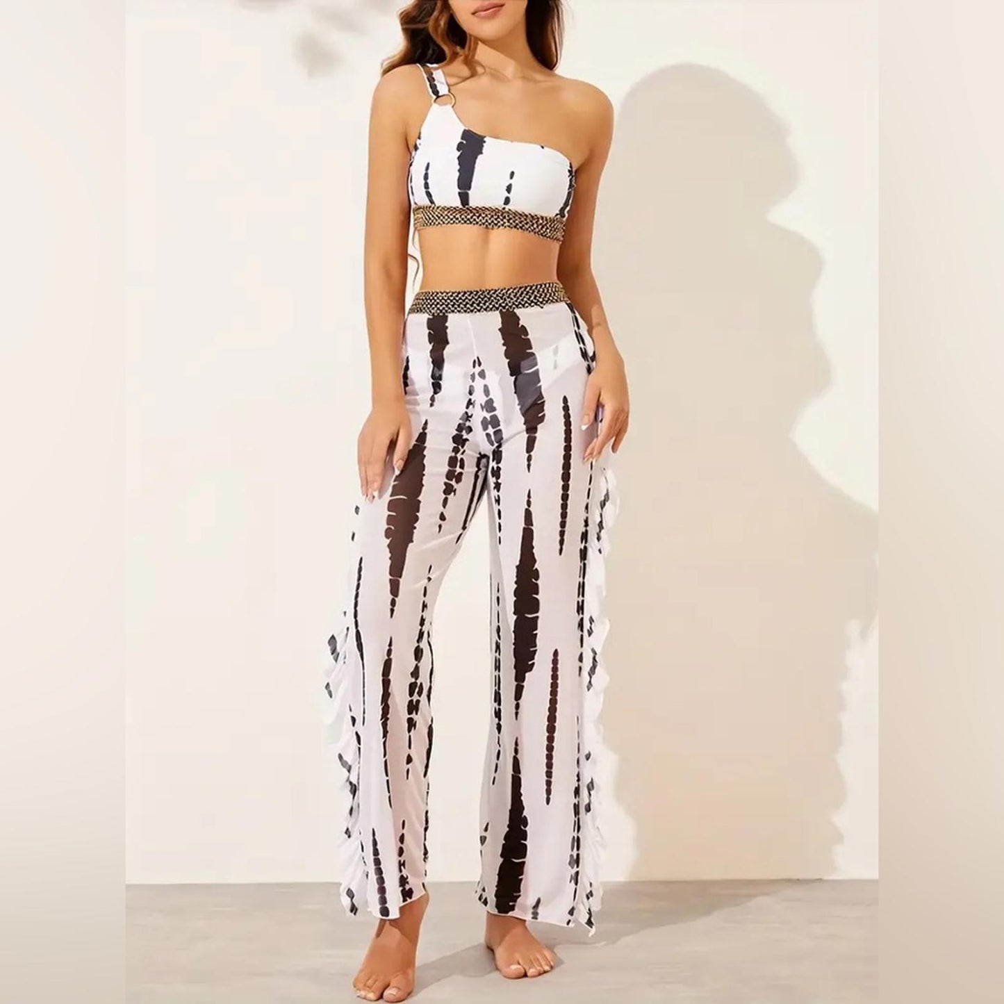 Tie Dye Print Bikini One Shoulder High-Cut Cover Pants, Size XL NEW in Packaging