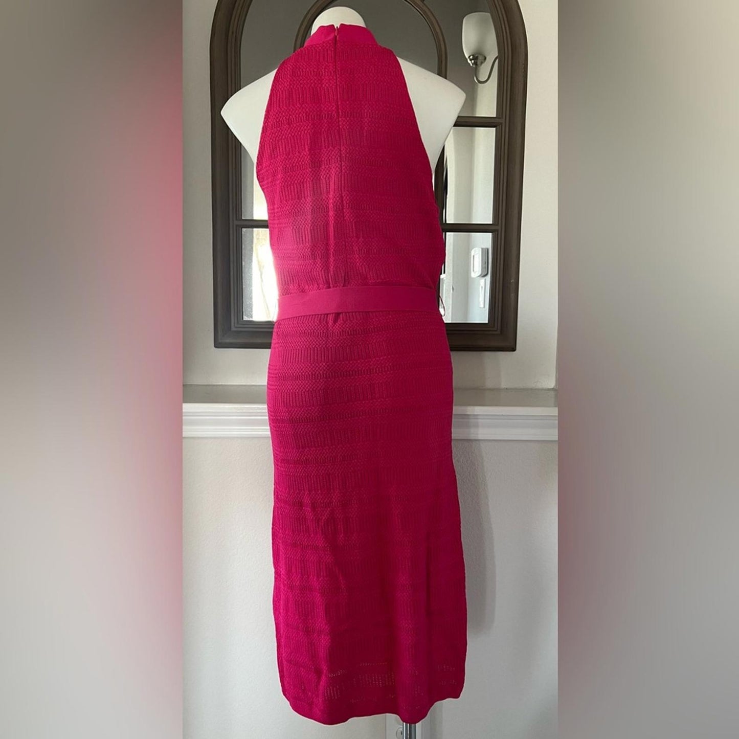 NEW Rachel Roy Solid Textured Knit Midi Halter Dress, Pink XXL Retail $139.99