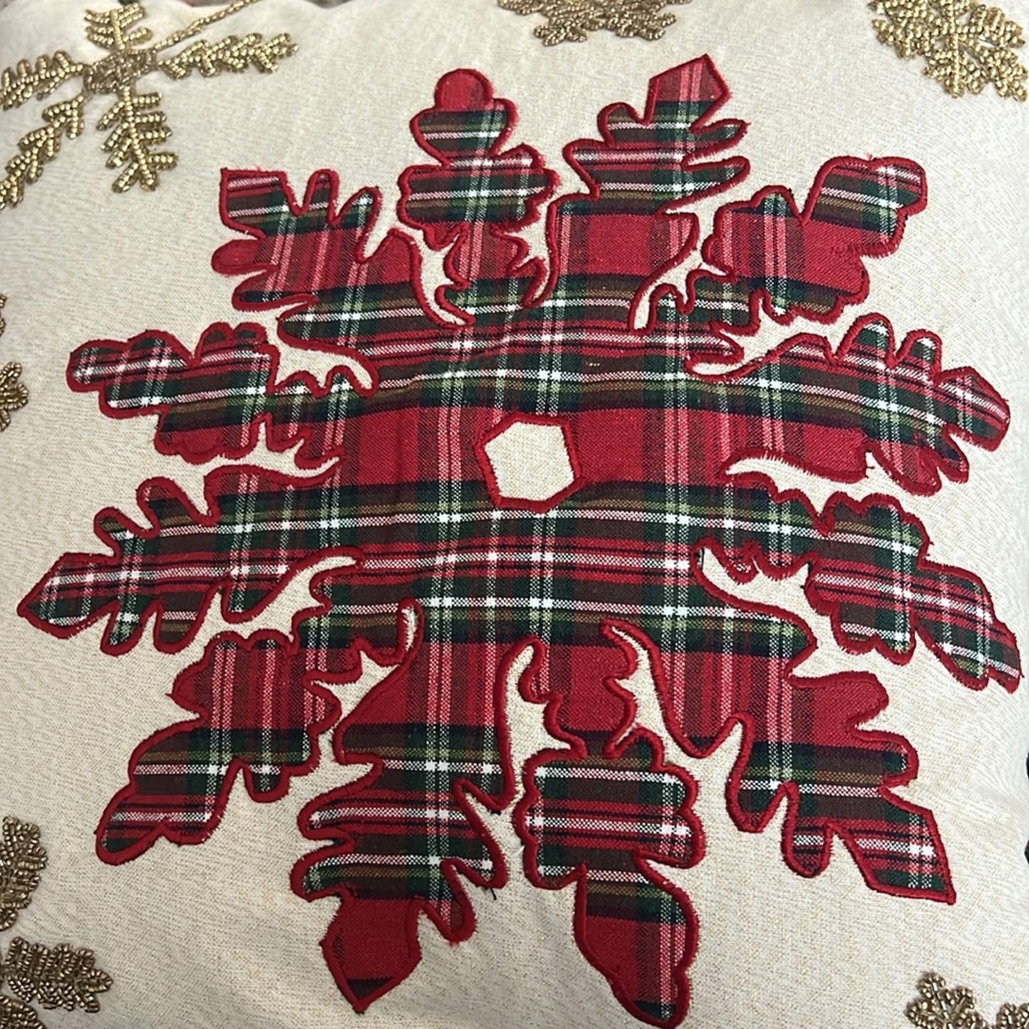 x2 Holiday Snowflake Decorative Pillows, Plaid & Beaded Retail $70