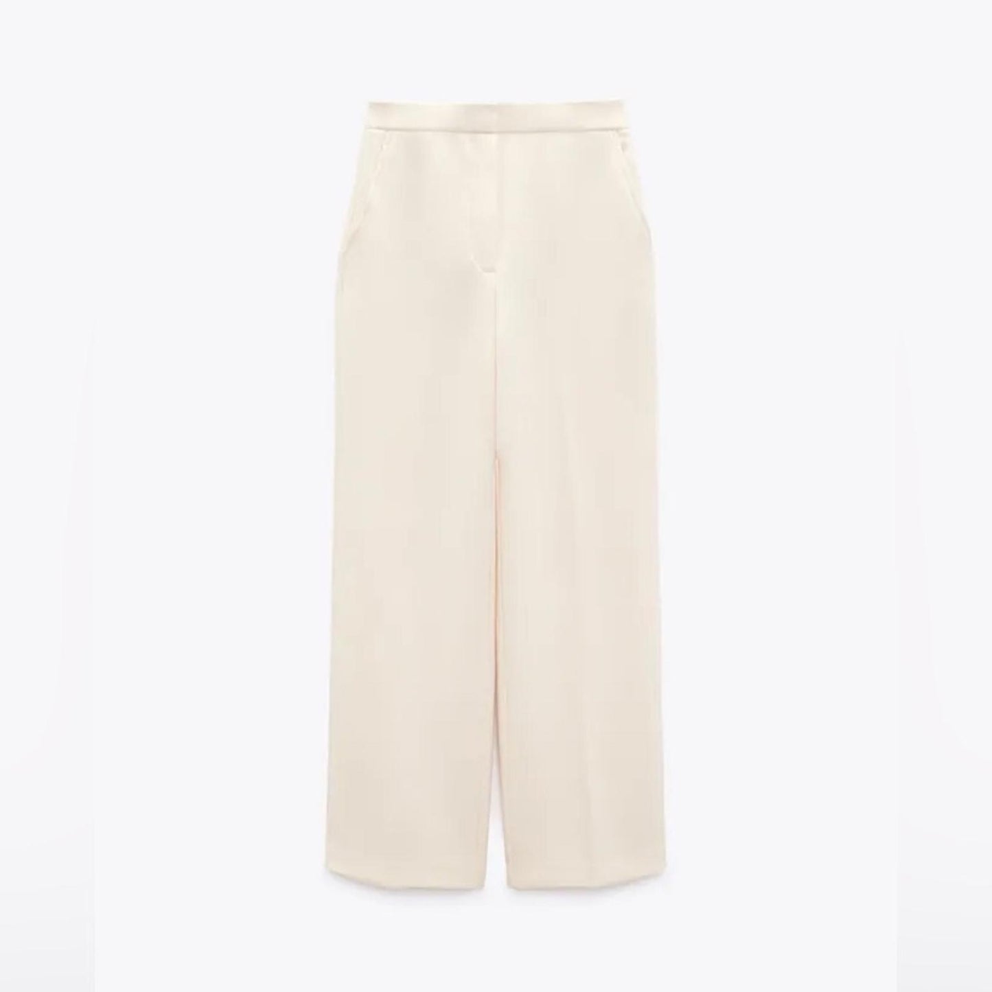 ZARA High-Waisted Wide Leg Pants, Cream White Size XL New w/Tag $89.90