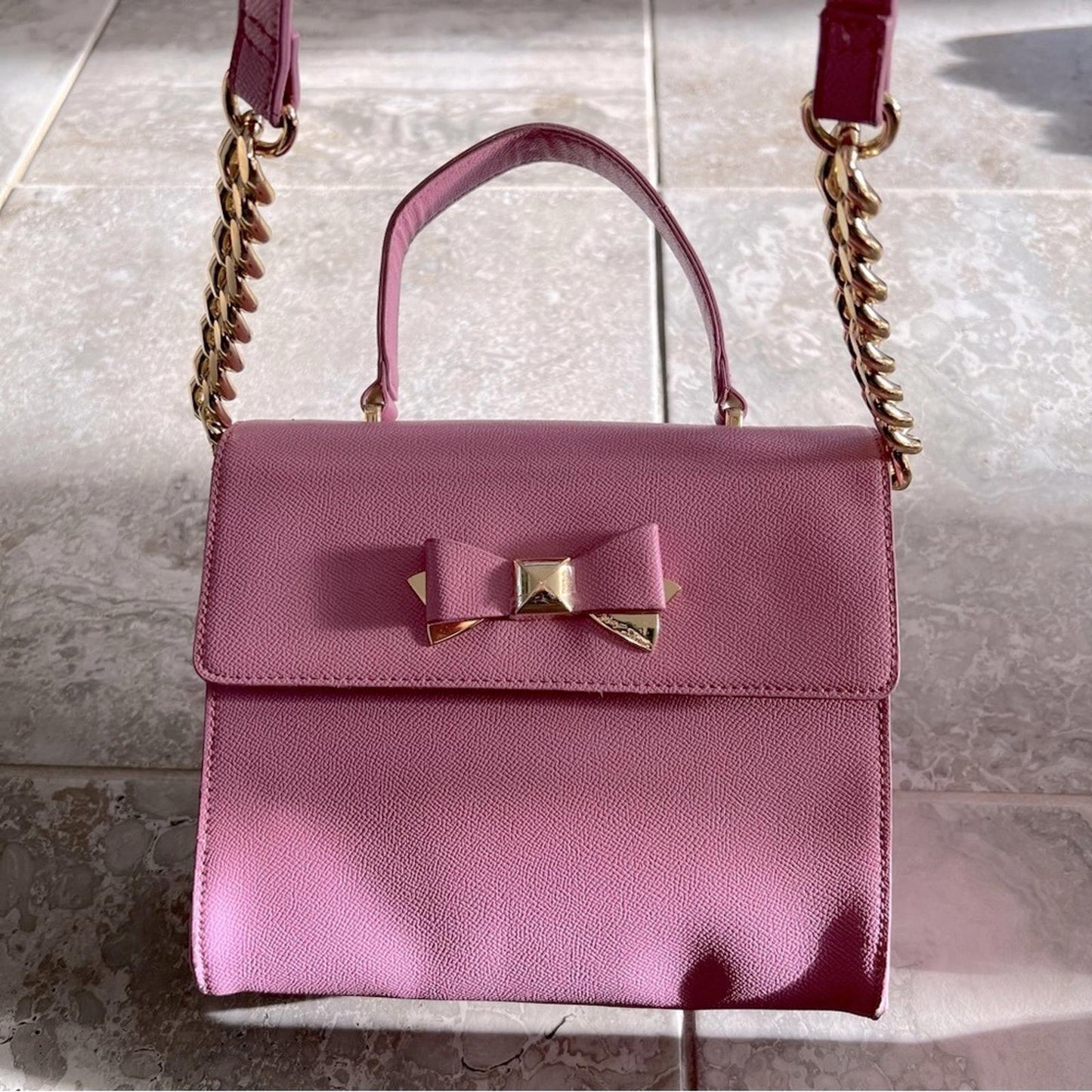Betsey Johnson Xodevin Shoulder Bag with Chain Shoulder Strap in Pink Gold-Tone