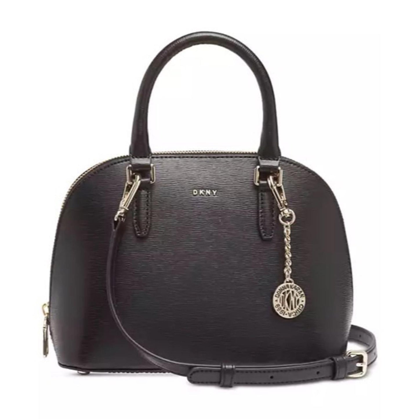 DKNY Bryant Dome Satchel with Convertible Strap, Black w/Gold Tone, New w/Tag