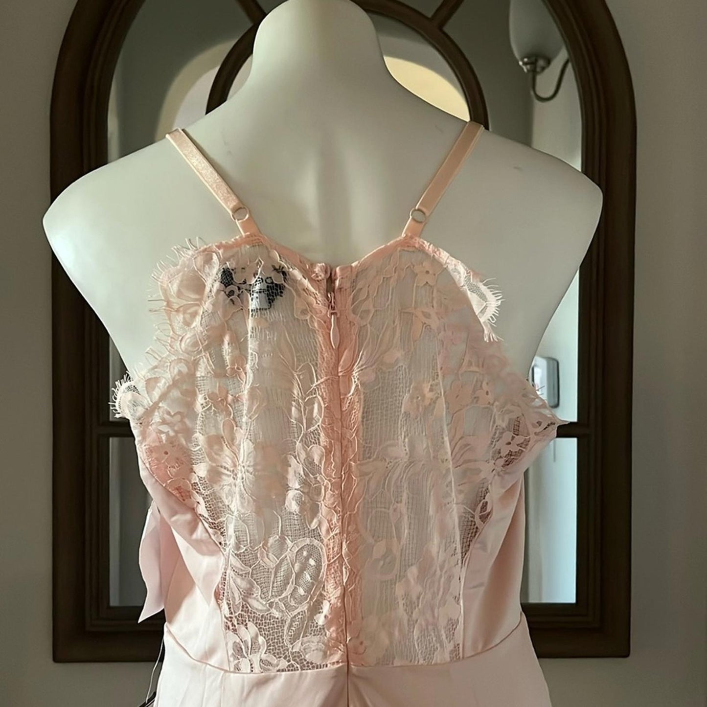 Bebe Lace Inset Sleeveless Eyelash Hem Bodycon Dress in Blush Pink, Size XL NWT