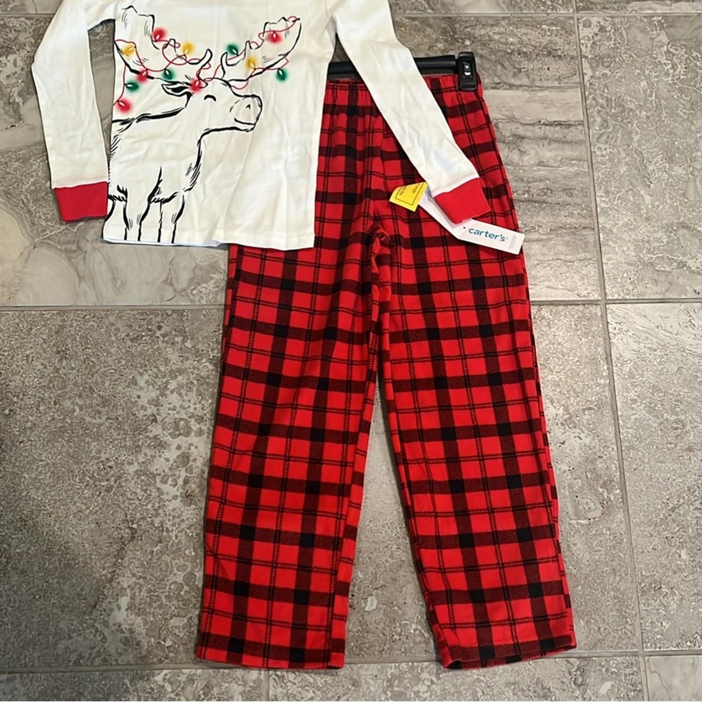 Carter's Big Kids Reindeer Fleece Pajama 2-Pc Set, White Red Black Size 10 NWT