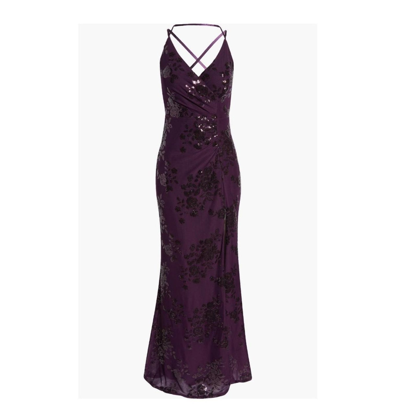 Speechless Embroidered Sequin Mesh Lace-Up Back Gown, Juniors' Size 15 NWT