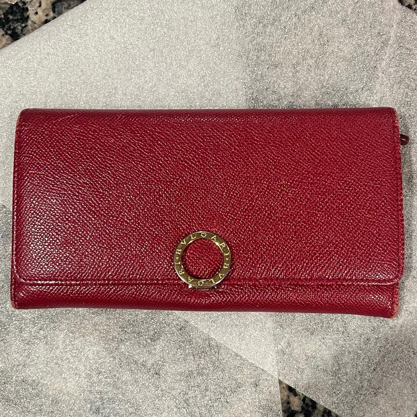 BVLGARI (Made in Italy) Long Leather Wallet in Red, Excellent Condition