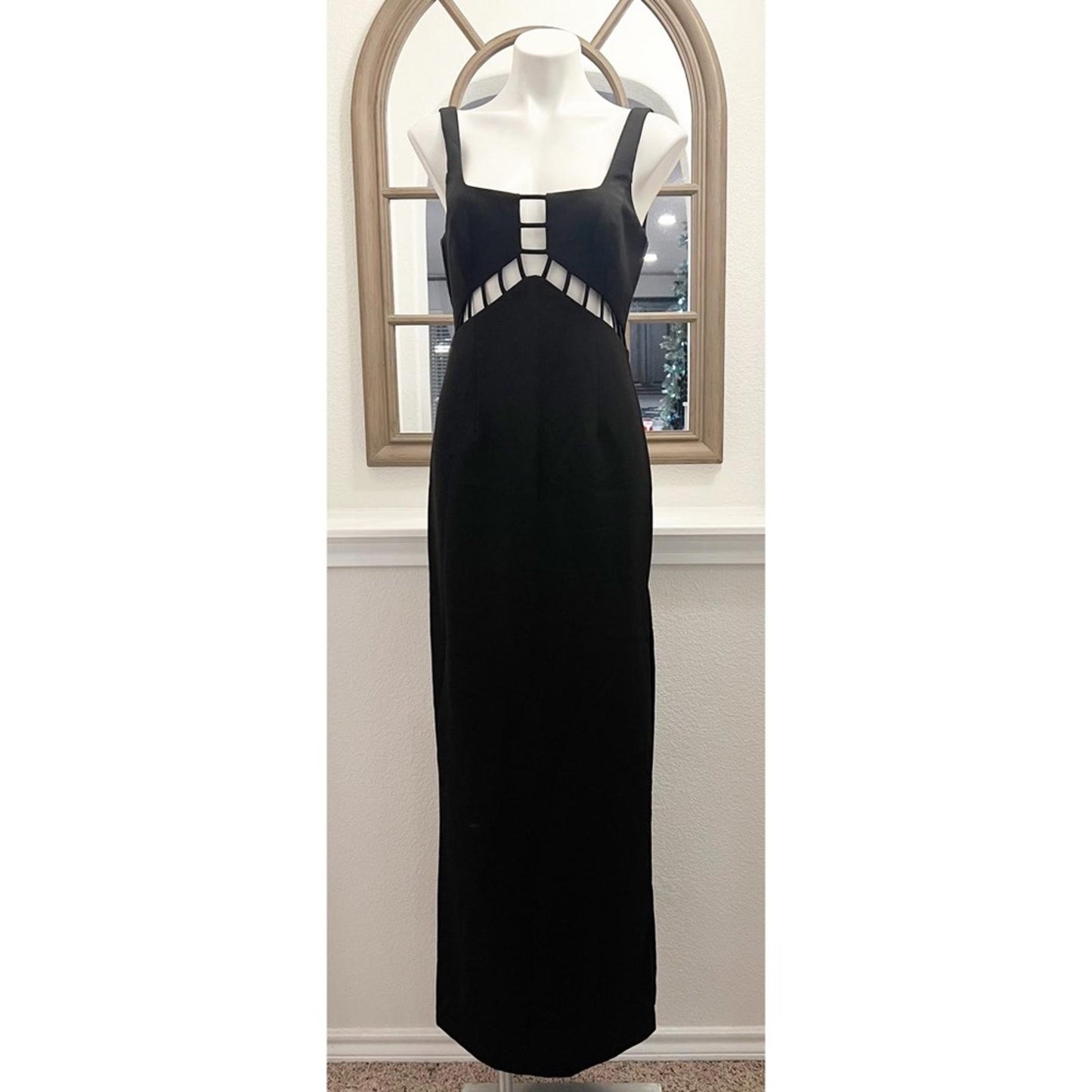 Aidan Mattox Scoop Neck Gown with CutOuts in Black, Size 8 New w/Tag $195